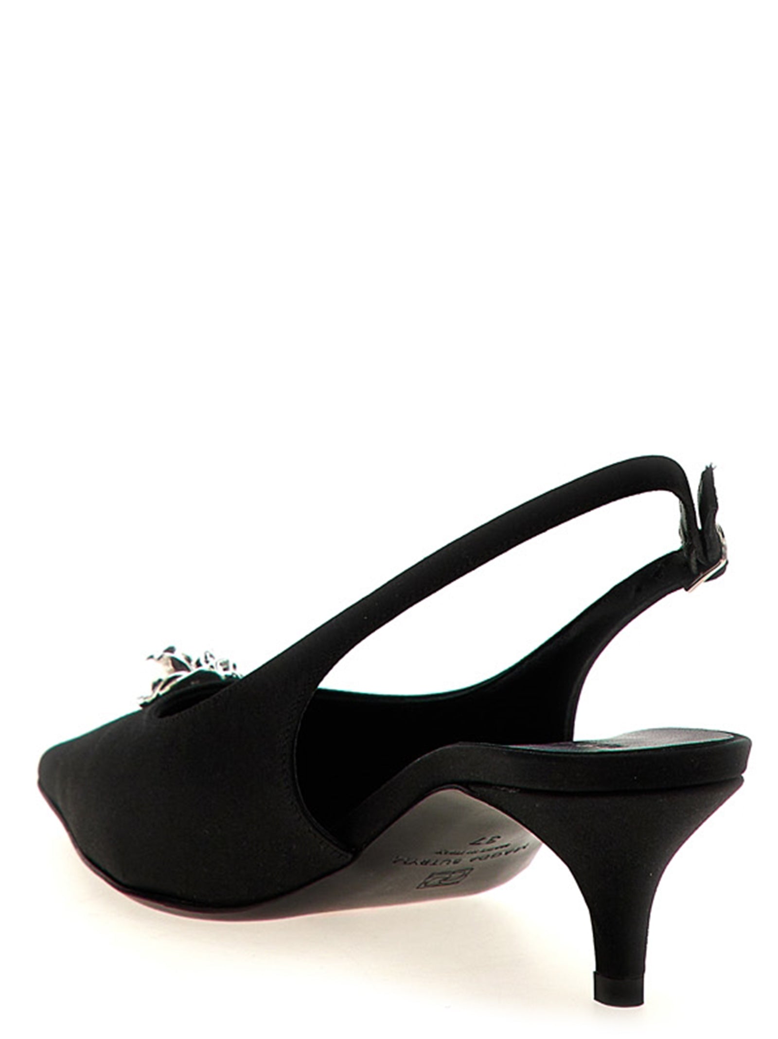 Discover the MAGDA BUTRYM Black Silk Mid Heel Pumps, where exquisite silk satin meets bold elegance, perfect for elevating any sophisticated ensemble.