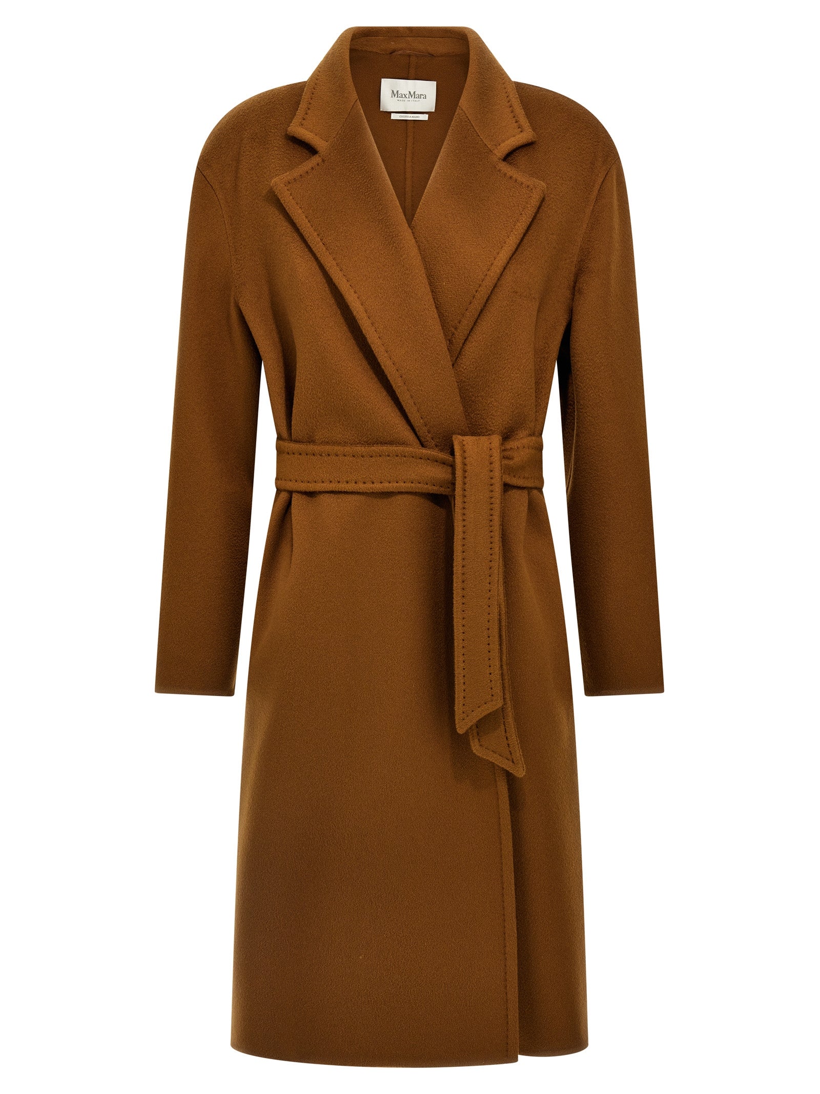 Elevate your style with the Max Mara Brown Cashmere Coat, crafted from 100% goat cashmere, embodying timeless luxury and sophisticated elegance for any occasion.