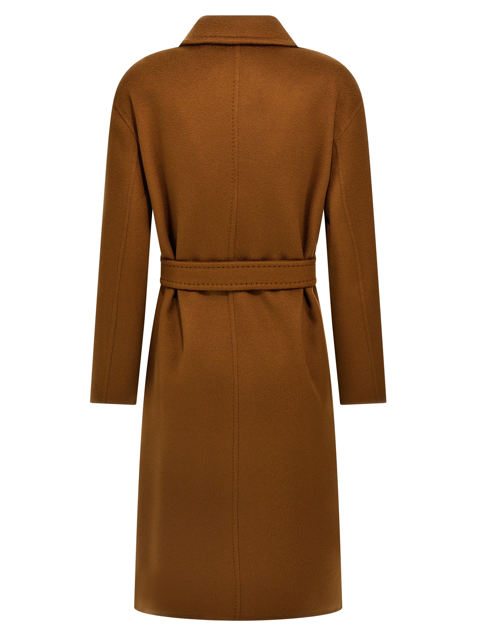 Experience the exquisite allure of the Max Mara Brown Cashmere Coat, crafted from 100% goat cashmere, embodying timeless elegance and luxurious sophistication.