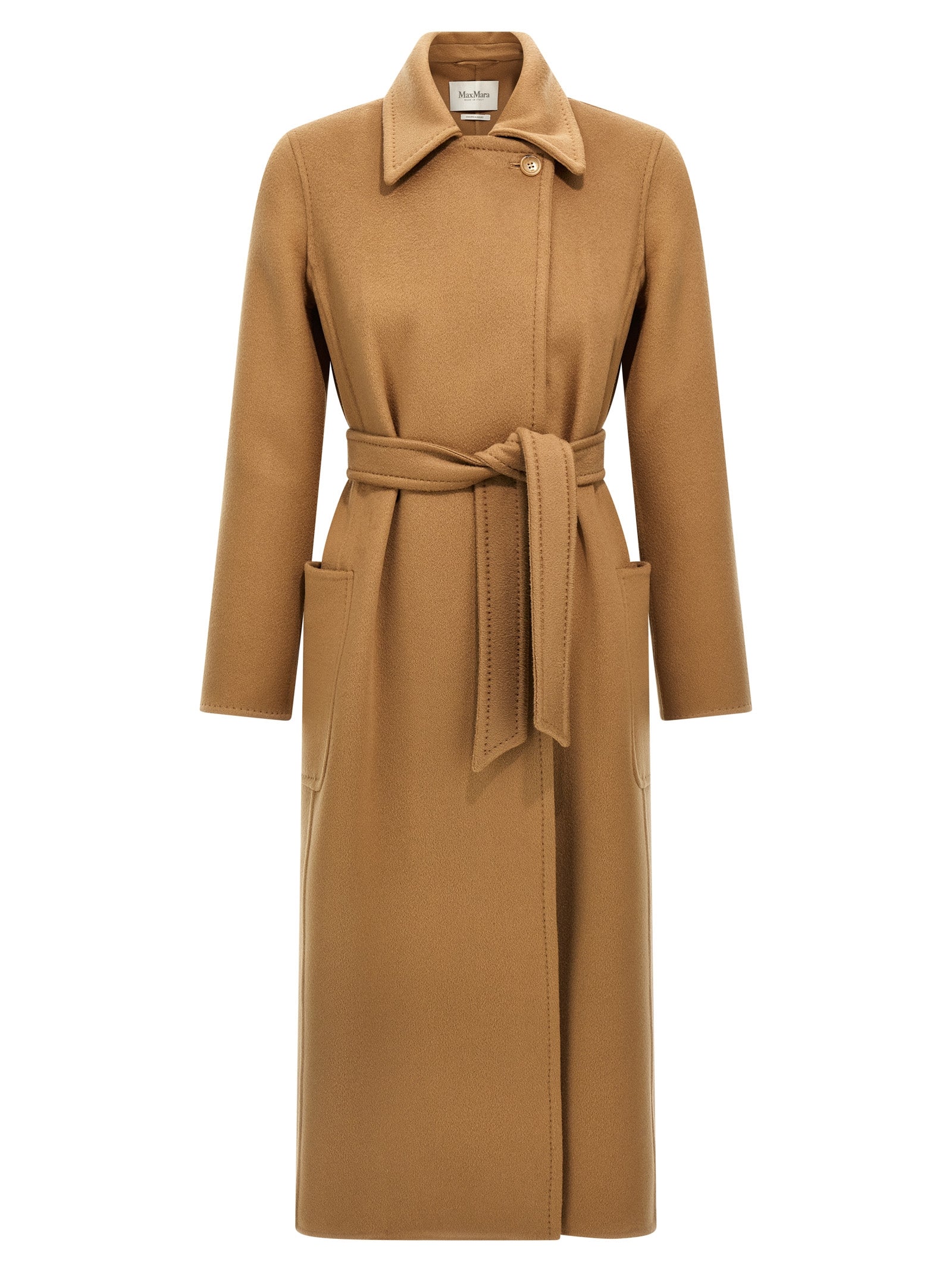Experience the exquisite allure of the Max Mara Brown Cashmere Coat, crafted from sumptuous double cashmere, embodying timeless luxury and effortless elegance for every occasion.