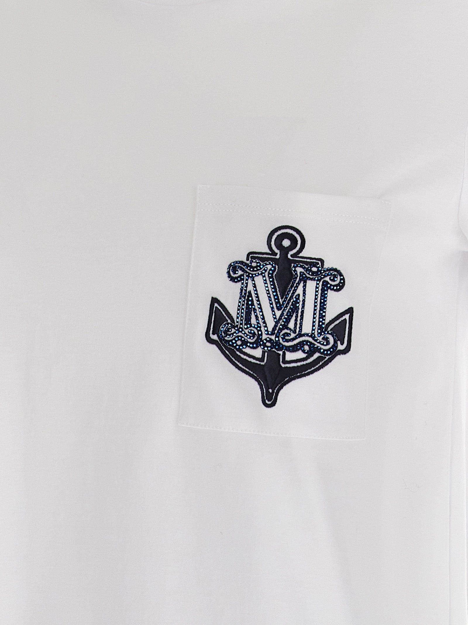 Elevate your wardrobe with the Max Mara Multicolor Cotton T-Shirt, a luxurious blend of elegance and comfort, adorned with exquisite logo embroidery and rhinestones.