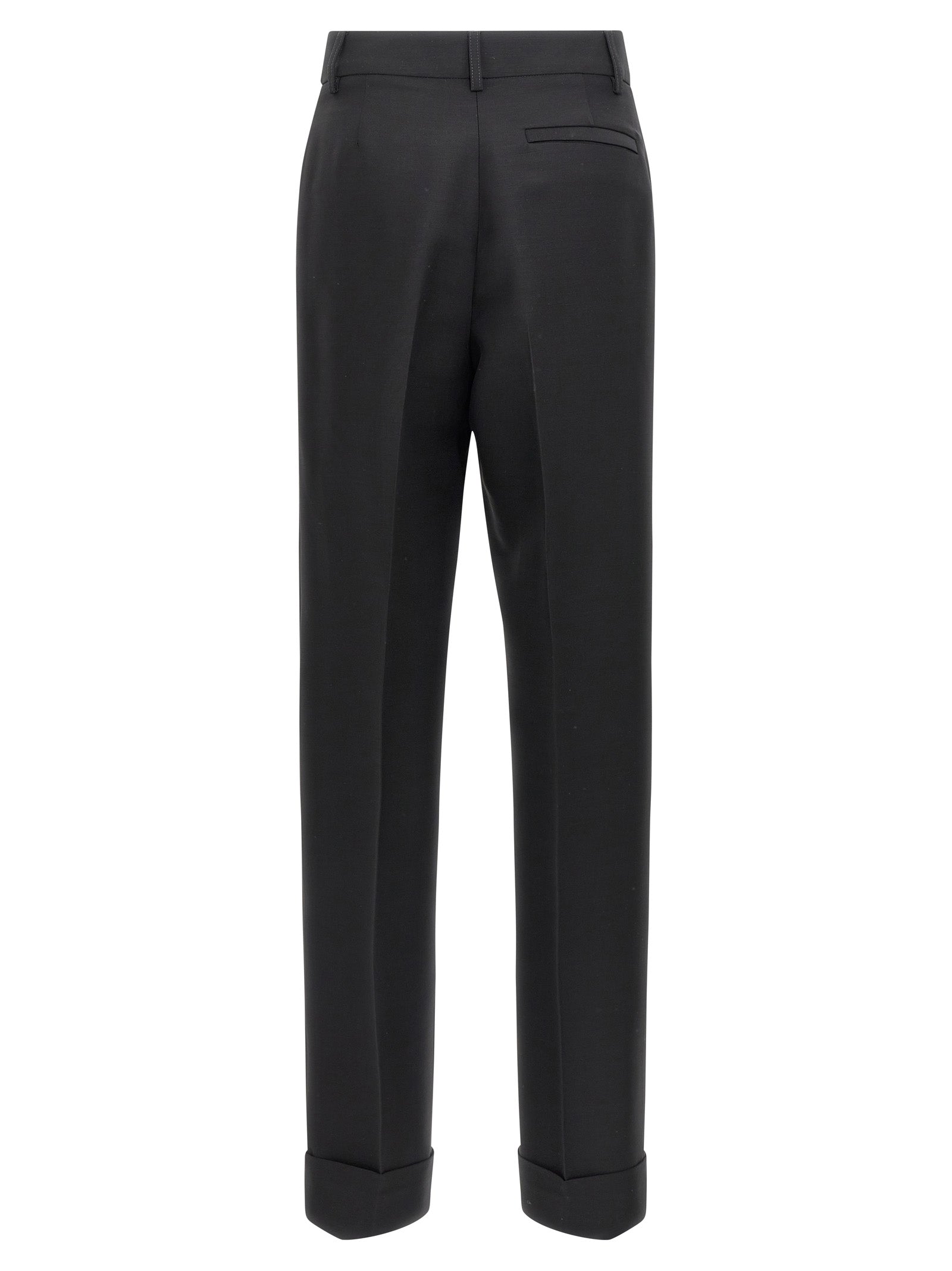Elevate your wardrobe with Ferragamo's Black Viscose Dress Pants, a luxurious blend of viscose and virgin wool, embodying timeless elegance and sophisticated allure.