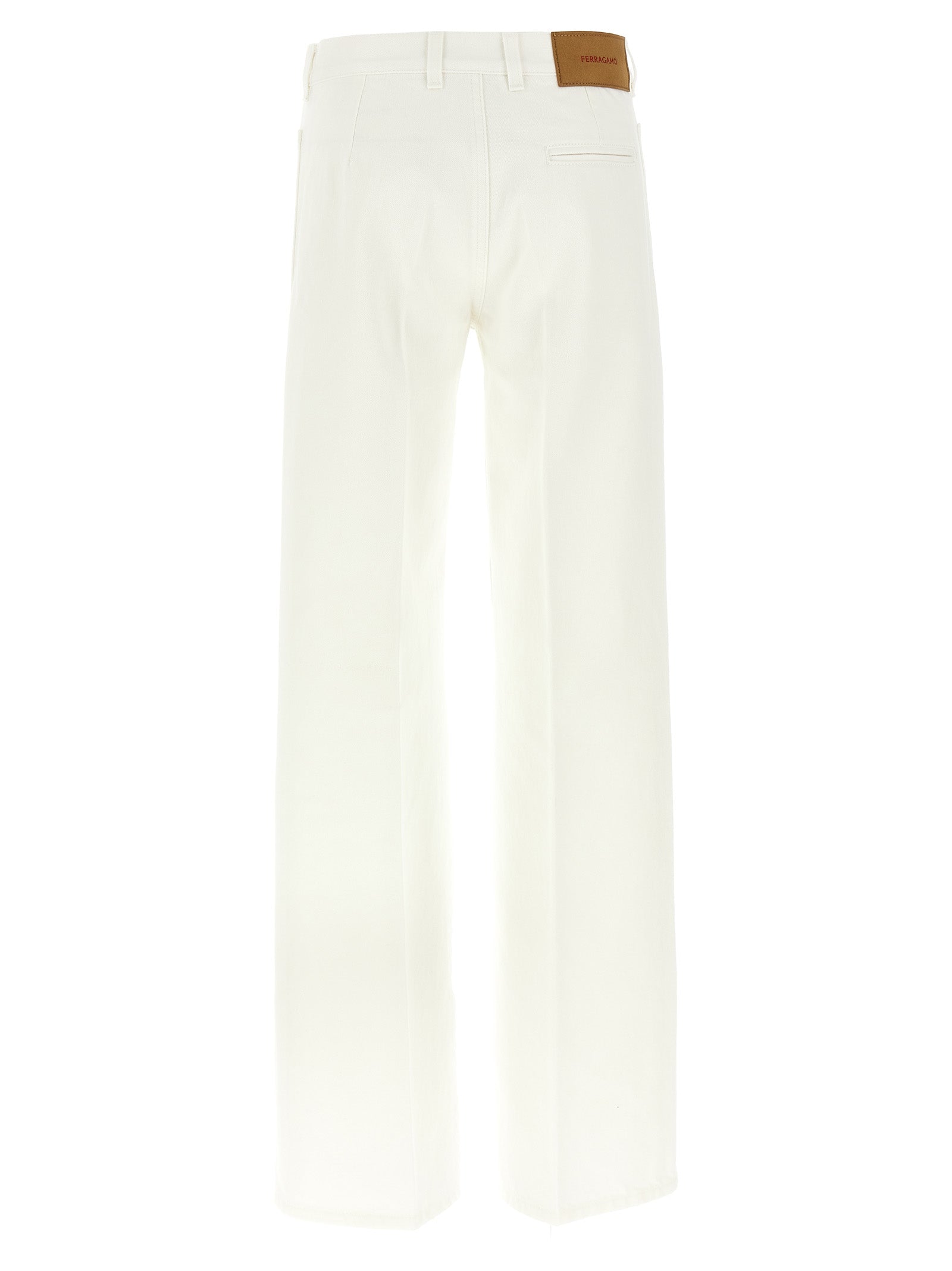 Indulge in the exquisite craftsmanship of Ferragamo's White Cotton Straight-Leg Jeans, where luxurious comfort meets timeless elegance for the discerning fashionista.
