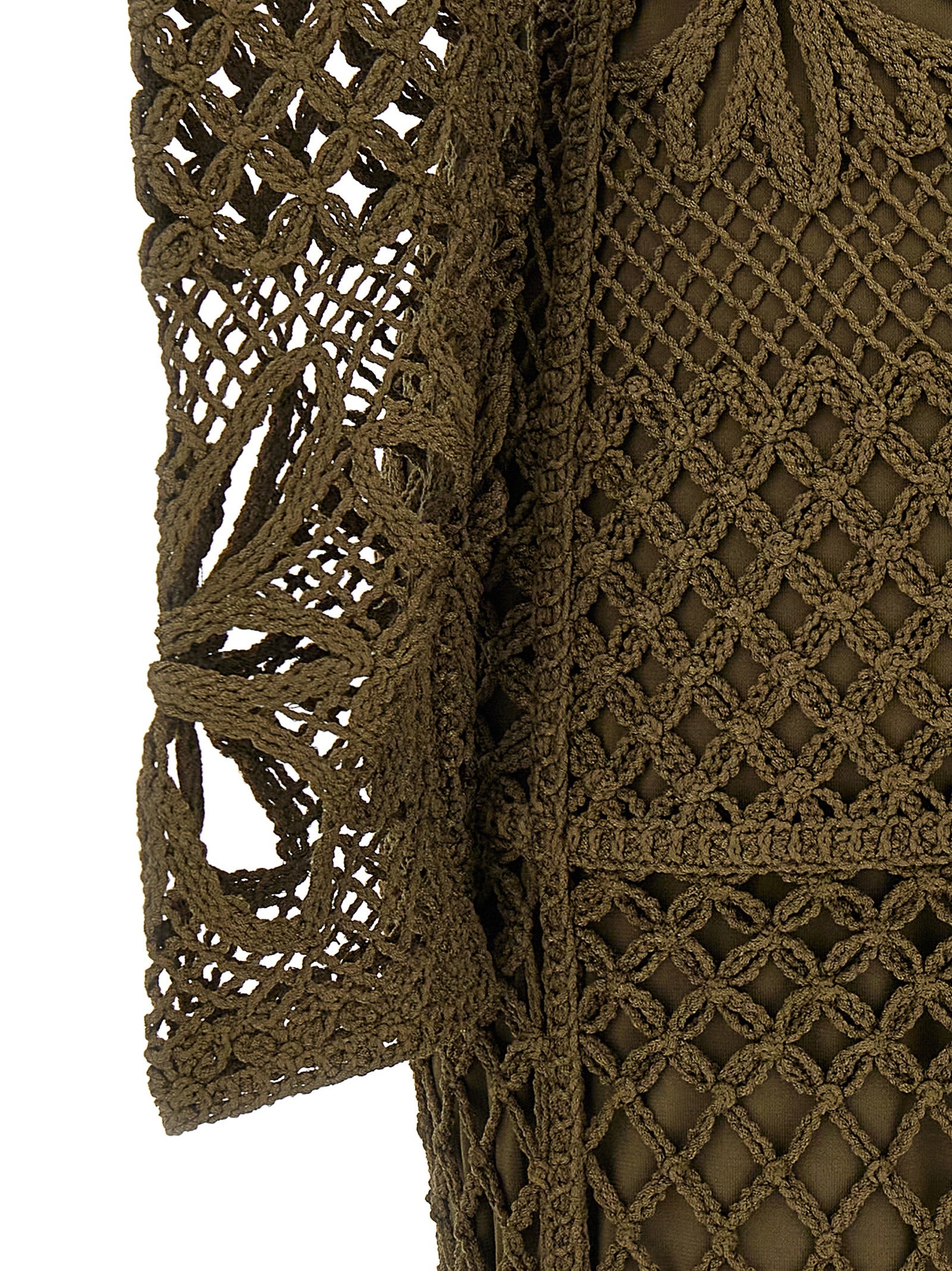 Elevate your wardrobe with the PINKO Bicolor Viscose Midi Dress, a masterpiece of crochet-effect mesh and exquisite detailing, perfect for unforgettable moments.