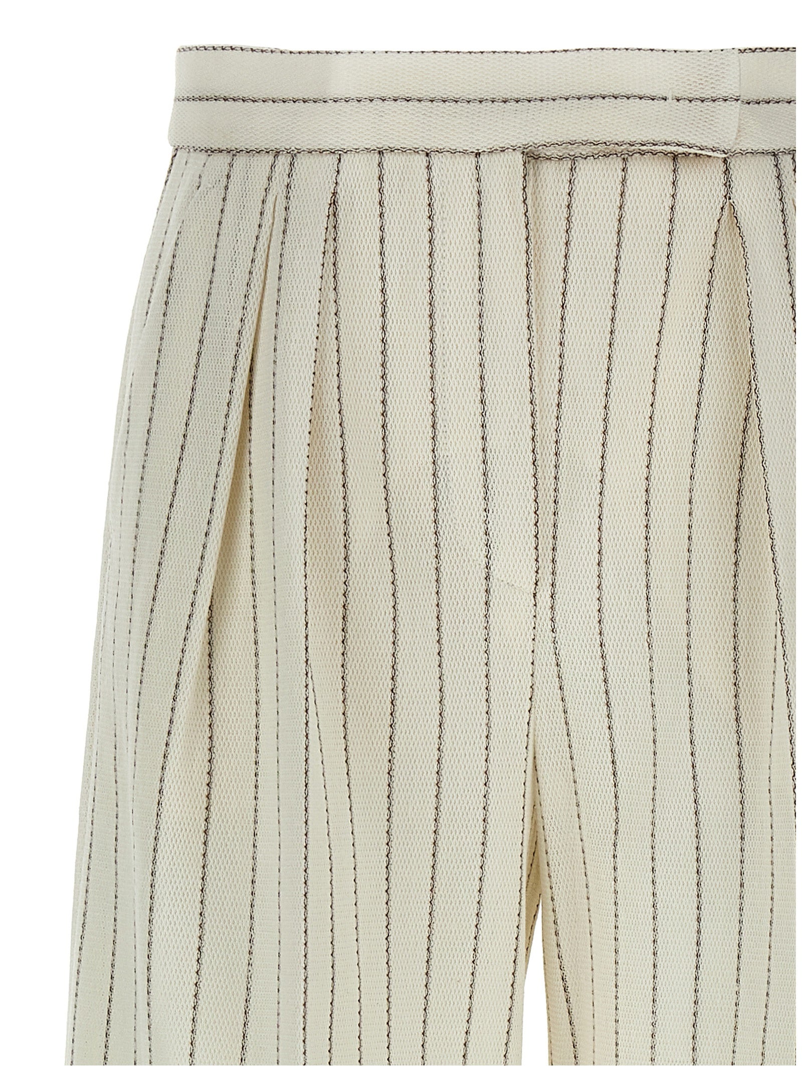 Elevate your wardrobe with Max Mara's Clarion pants, a luxurious blend of cotton and linen, featuring a sophisticated pinstriped design for timeless elegance.