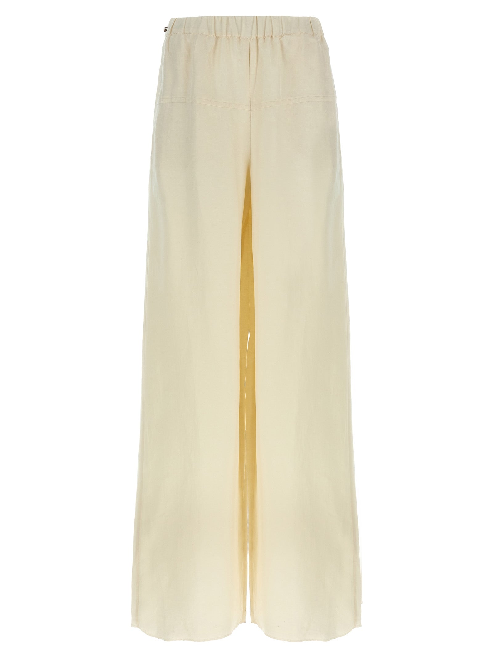 Elevate your style with Max Mara White Flax Casual Pants, a luxurious blend of linen and silk, embodying effortless elegance for the discerning individual.