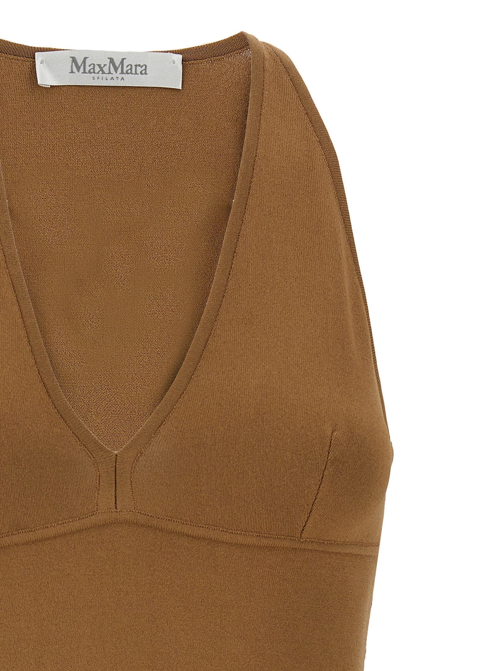 Elevate your style with the Max Mara Brown Viscose Sleeveless T-Shirt, a luxurious blend of sophistication and comfort, perfect for any elegant occasion.