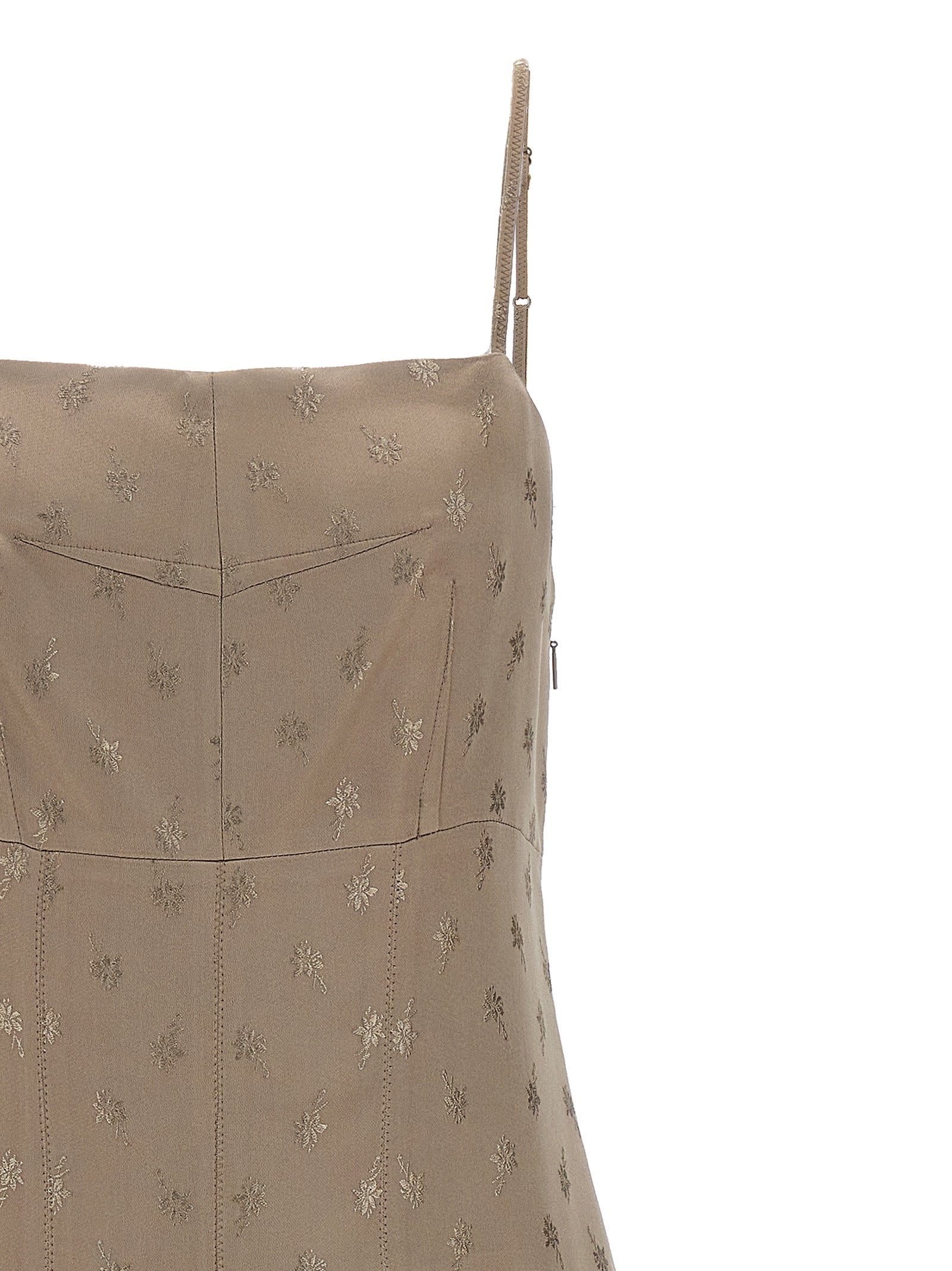 Elevate your elegance with the Fendi Gray Silk Midi Dress, a luxurious blend of silk and viscose, featuring a captivating floral jacquard pattern for timeless sophistication.
