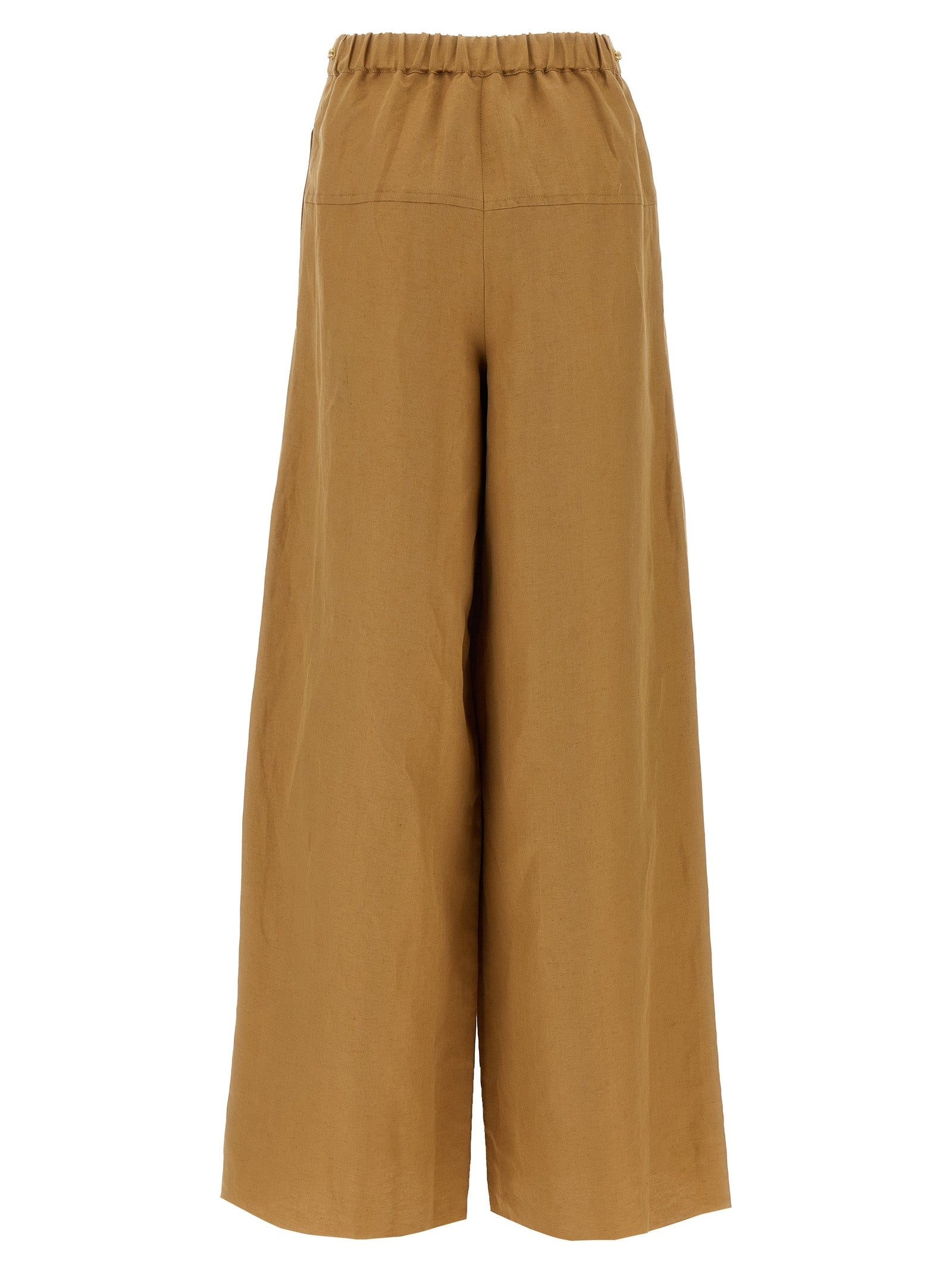 Elevate your wardrobe with Max Mara's Brown Flax Casual Pants, a luxurious blend of linen and silk, embodying timeless elegance and artisanal craftsmanship.