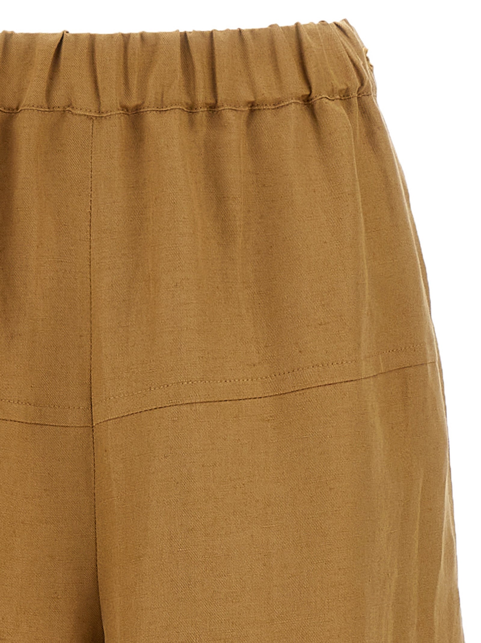 Indulge in the artisanal elegance of Max Mara's Brown Flax Casual Pants, where luxurious linen and silk meet sophisticated design for the discerning individual.