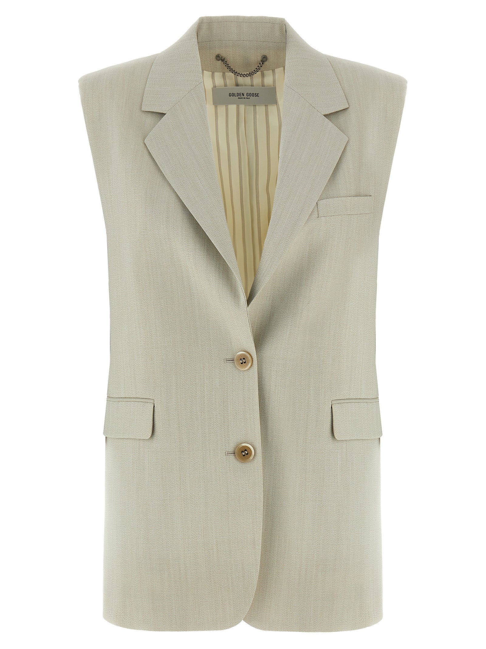 Golden Goose Beige Virgin Wool Sleeveless Jacket, Designer Couture