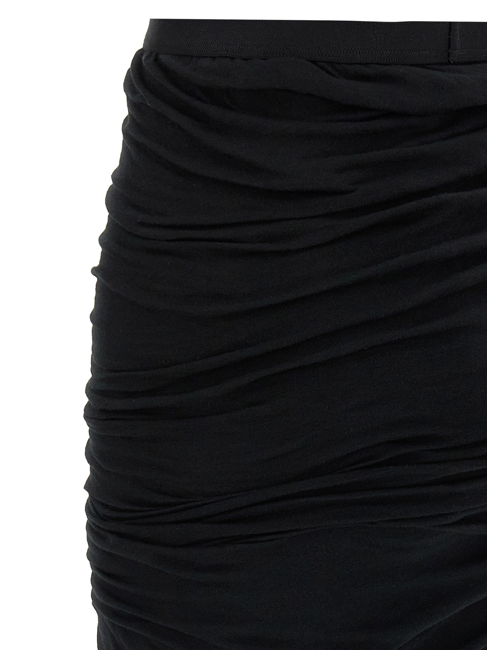 Elevate your style with the Rick Owens Black Cotton Mini Skirt, a masterpiece of semi-transparent elegance that embodies luxury and sophistication for the discerning individual.