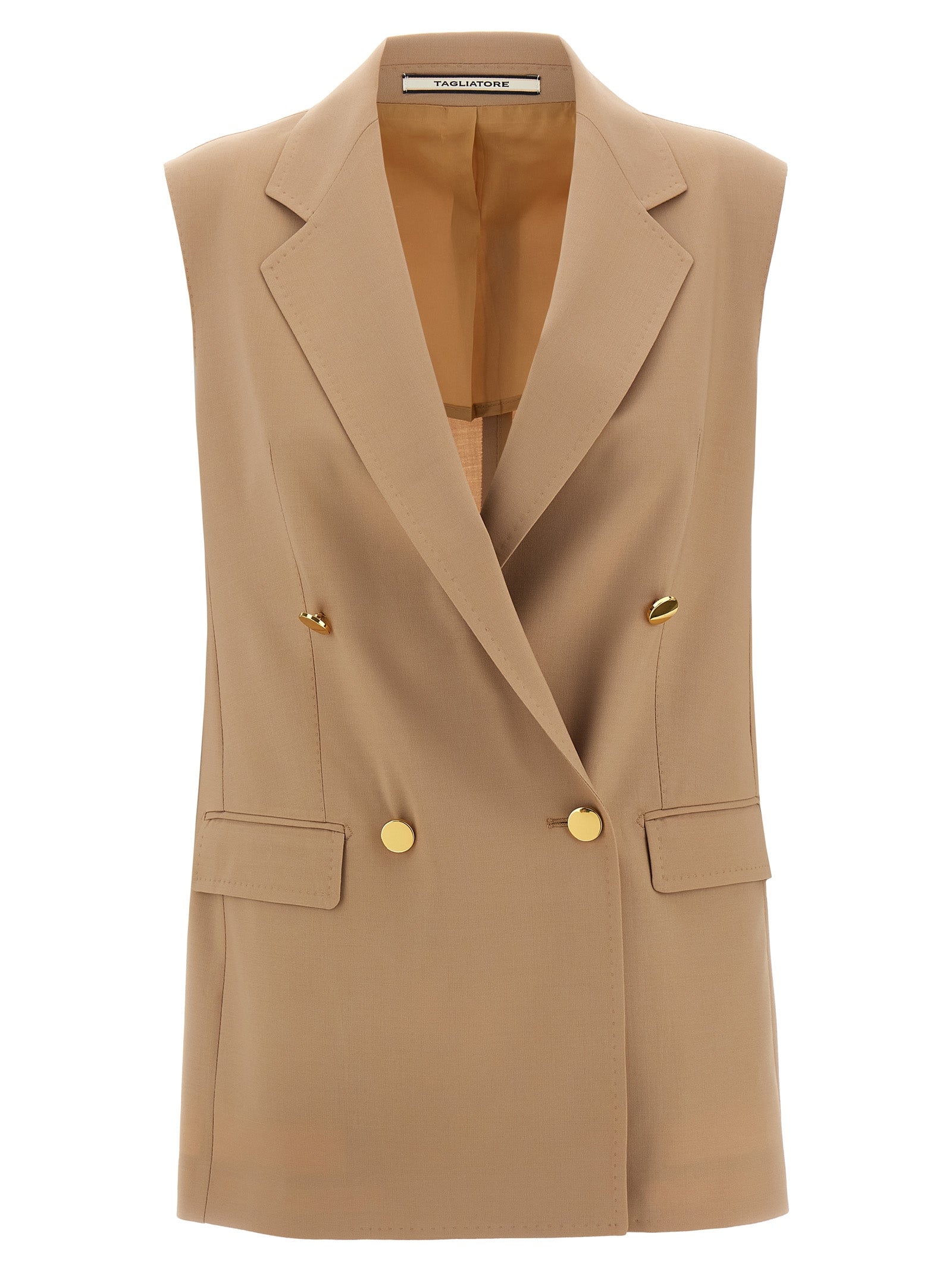Discover the Tagliatore Beige Virgin Wool Sleeveless Jacket, a masterpiece of Italian craftsmanship that embodies timeless elegance and versatile luxury for the discerning individual.
