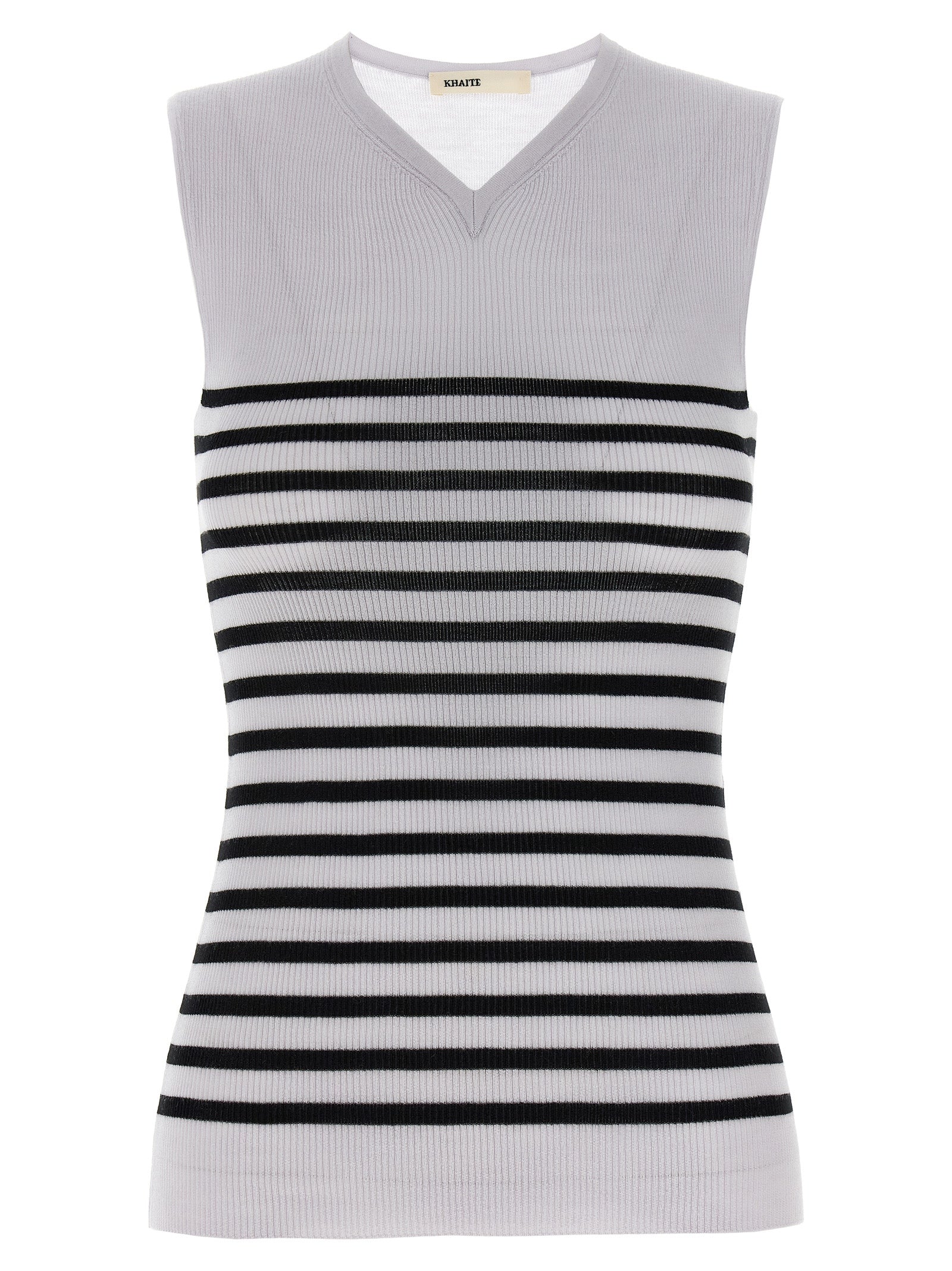 Indulge in the Khaite Bicolor Wool Sleeveless T-Shirt, a masterpiece of Italian craftsmanship in luxurious Merino wool, perfect for elevating your sophisticated wardrobe.