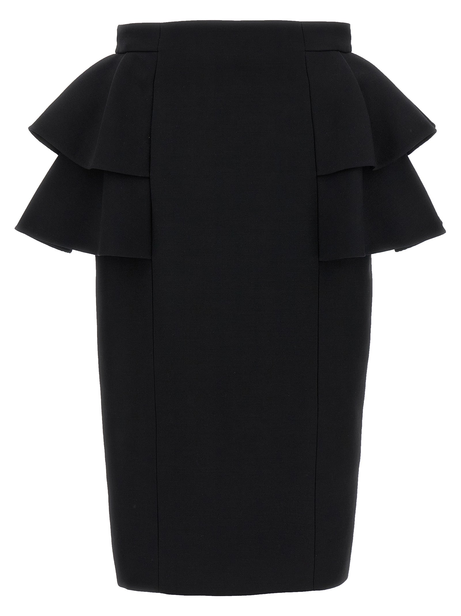 Elevate your wardrobe with the Valentino Garavani Black Virgin Wool Midi Skirt, a luxurious blend of virgin wool and silk, embodying timeless elegance and sophisticated craftsmanship.