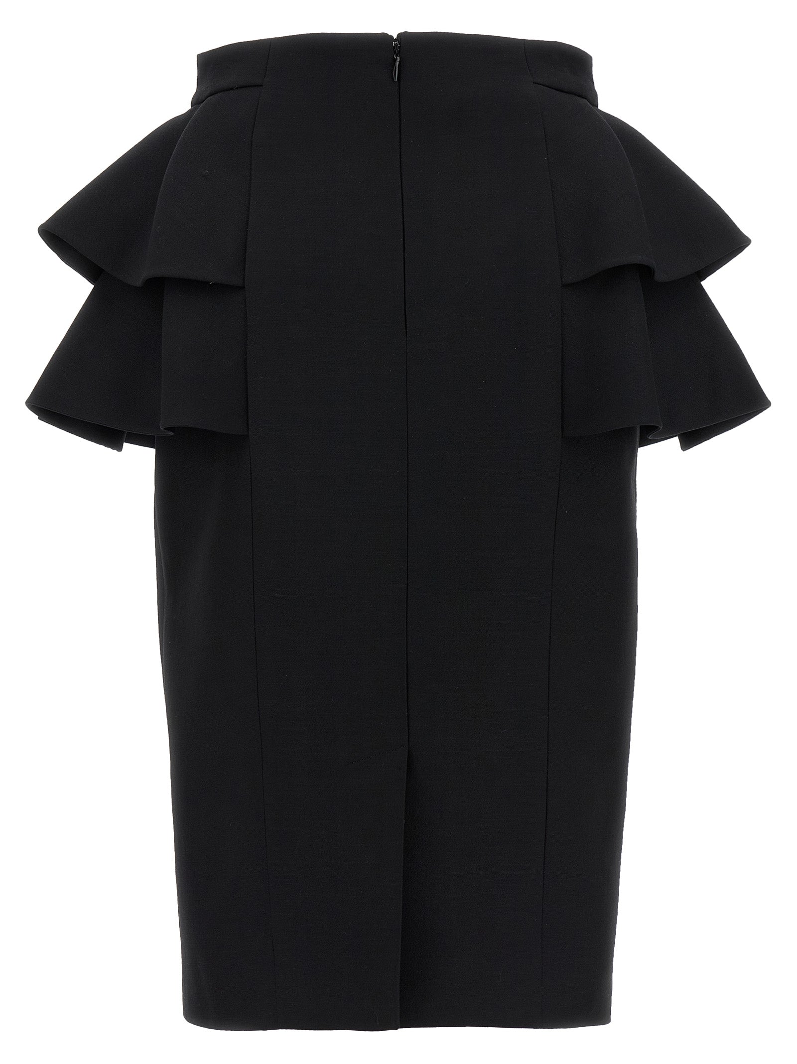 Indulge in the elegance of the Valentino Garavani Black Virgin Wool Midi Skirt, crafted from luxurious virgin wool and silk, embodying sophistication for the discerning individual.
