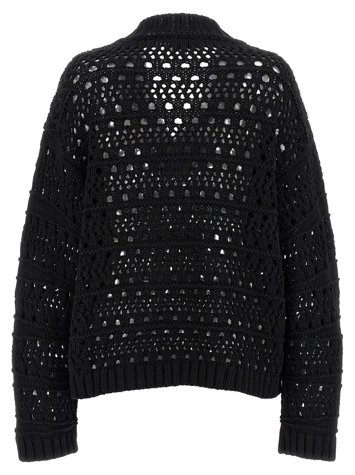 Ganni Black Crochet V-Neck Cardigan - Effortless Luxury Style