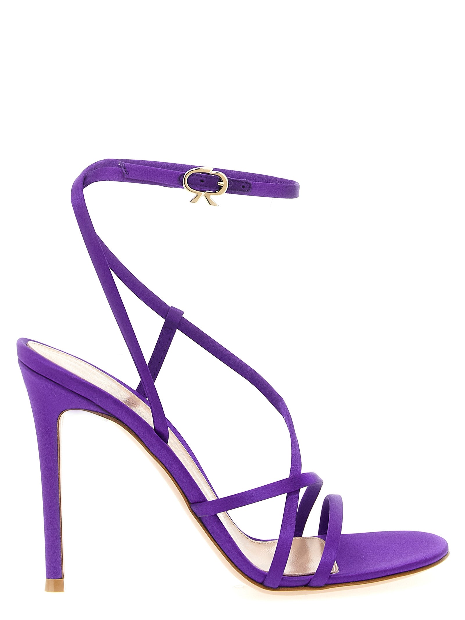 Indulge in the exquisite elegance of Gianvito Rossi's Orchid sandals, crafted in luxurious purple crêpe satin, a statement of refined sophistication for the discerning individual.