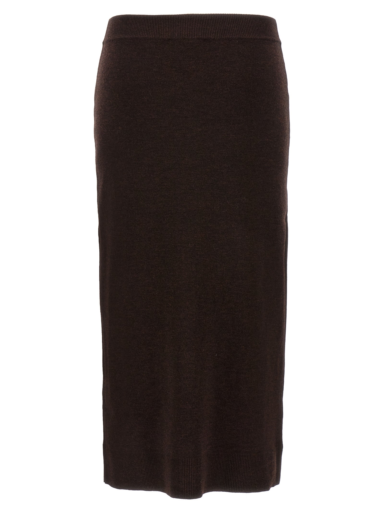 Victoria Beckham Brown Wool Midi Skirt | Artisanal Luxury Fashion