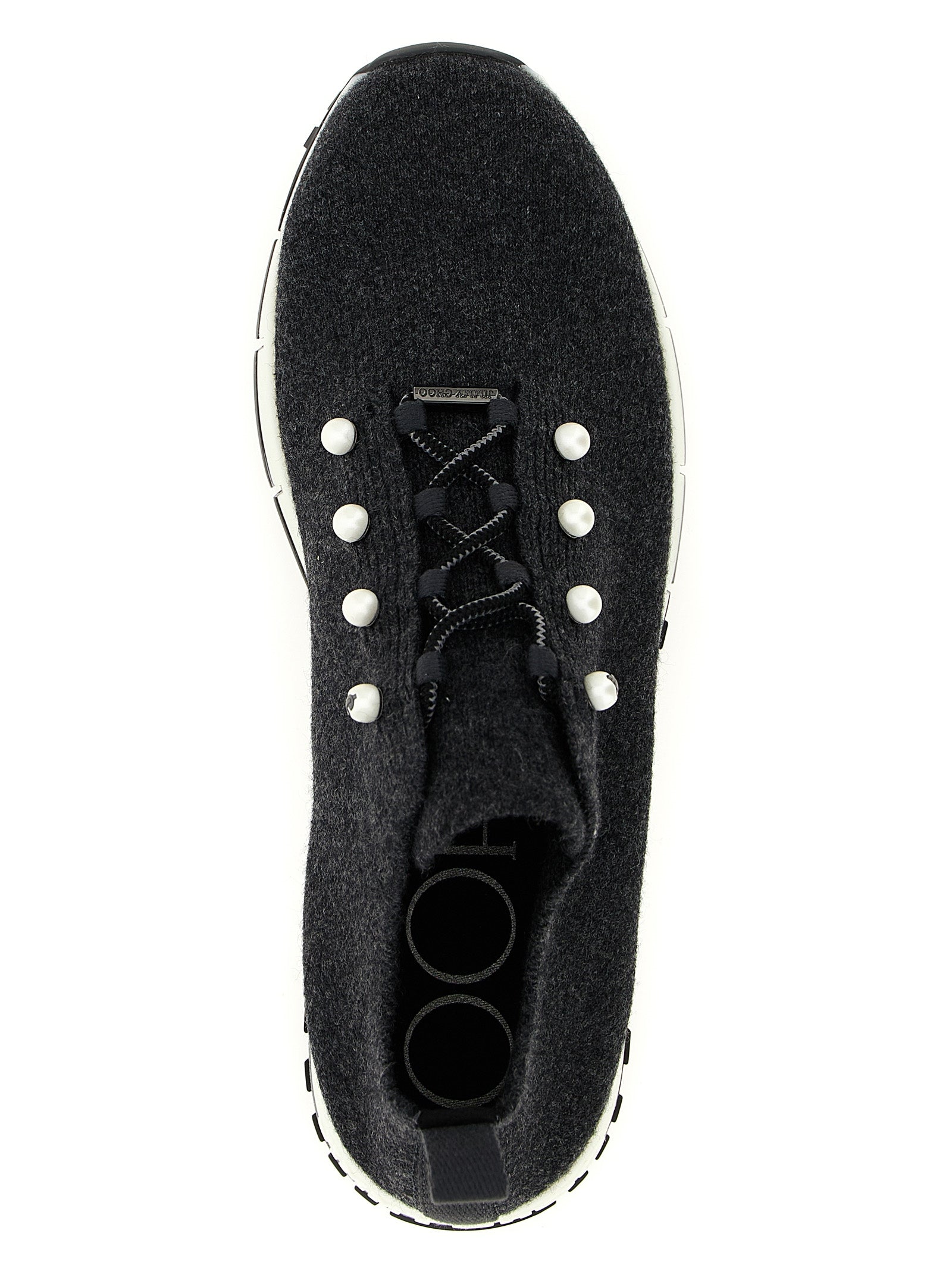 Step into unparalleled elegance with Jimmy Choo's Veles sock sneakers, where sumptuous cashmere knit meets exquisite pearl detailing for a statement of luxury.