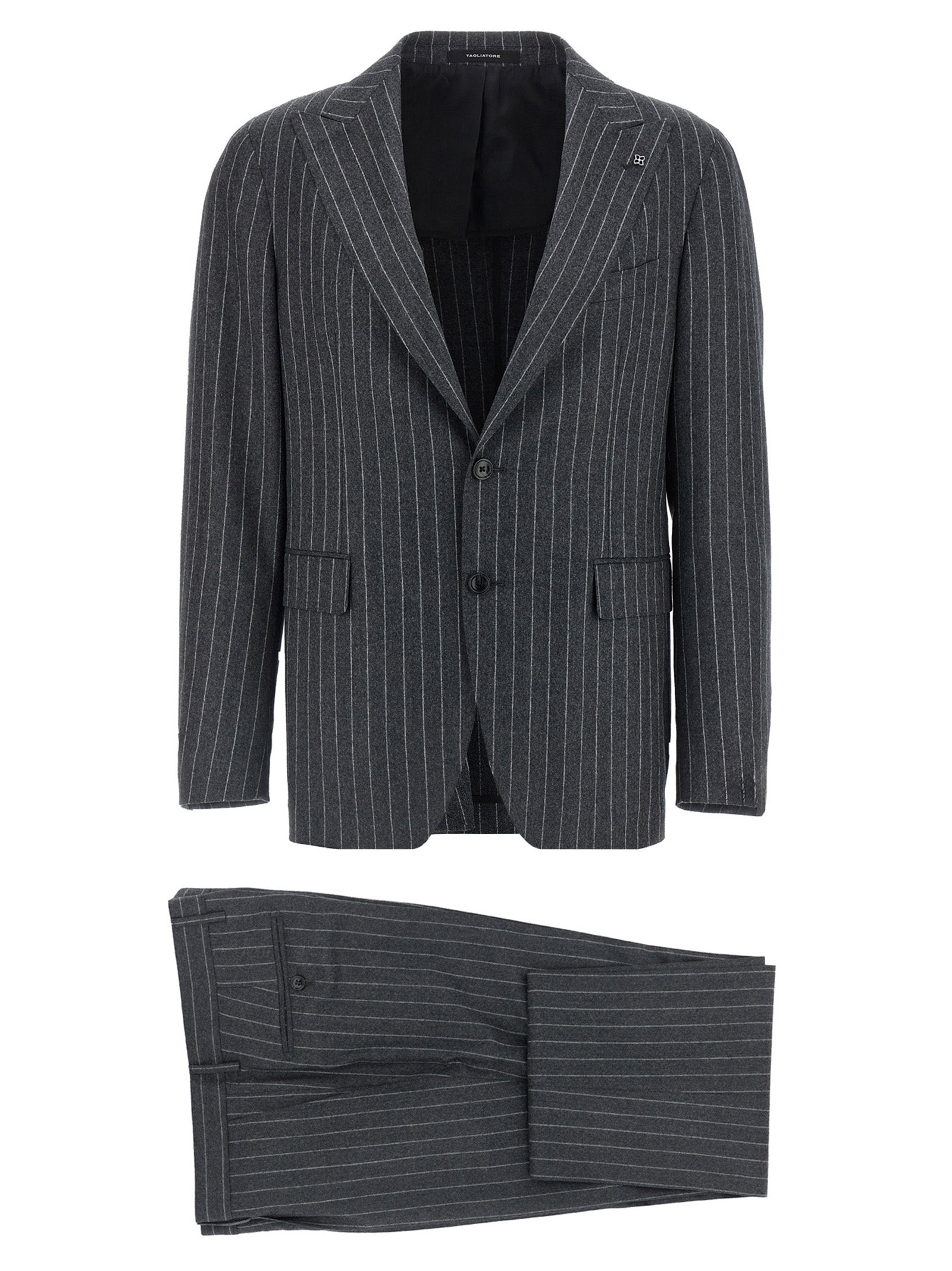 Discover the Tagliatore Gray Virgin Wool Two-Piece Suit, a pinnacle of Italian craftsmanship, embodying timeless elegance for the discerning individual.