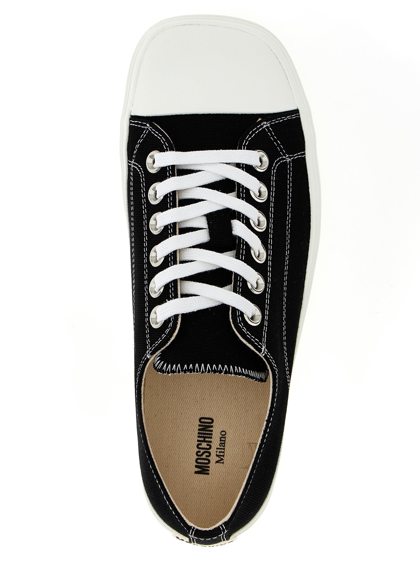 Elevate your style with Moschino Bicolor Cotton Sneakers, where exquisite craftsmanship meets bold design, perfect for the discerning trendsetter seeking luxury and comfort.