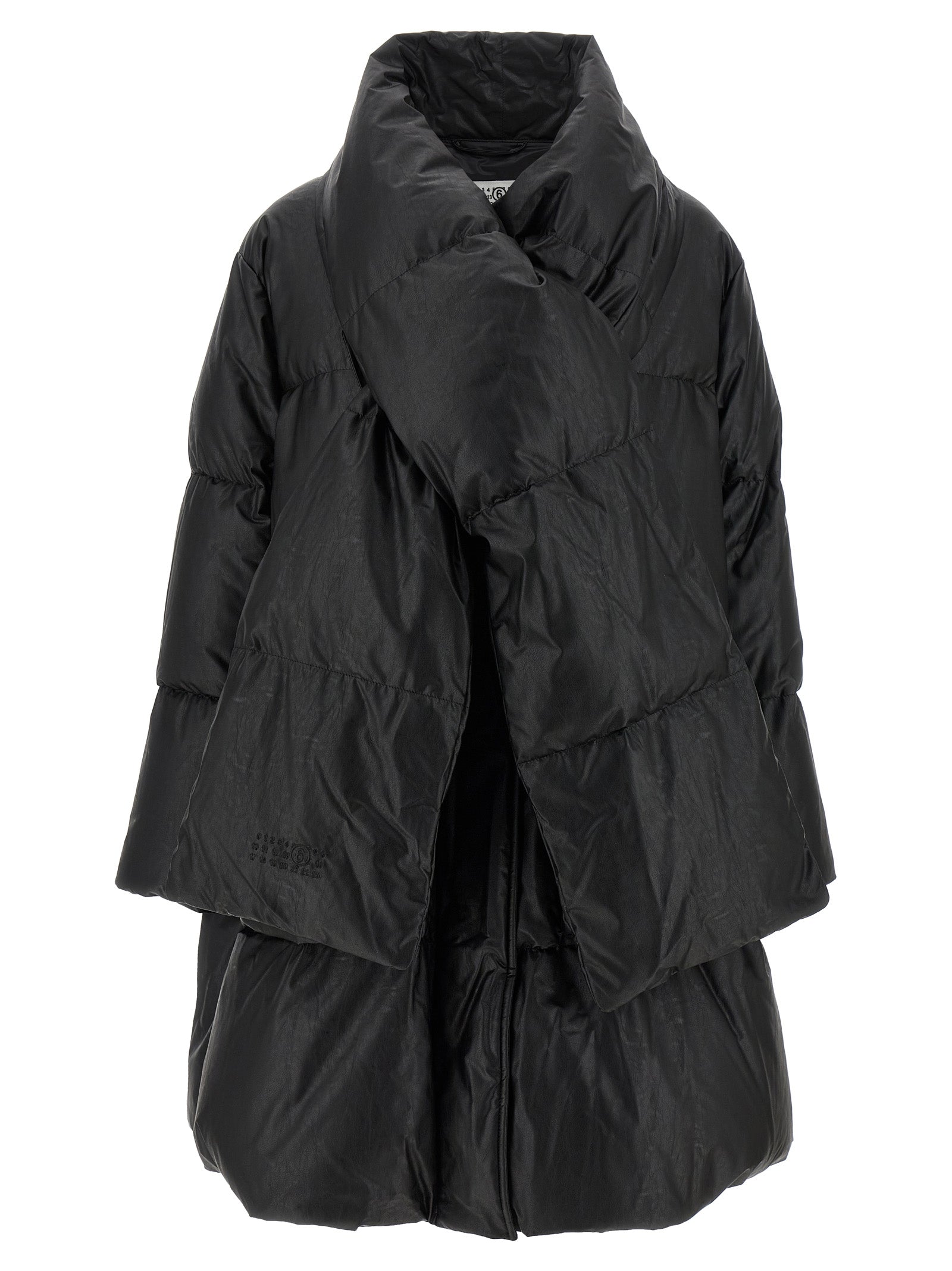 Elevate your style with the MM6 Maison Margiela Black Viscose Coat, a luxurious blend of quilted elegance and goose down warmth, perfect for the discerning fashion connoisseur.