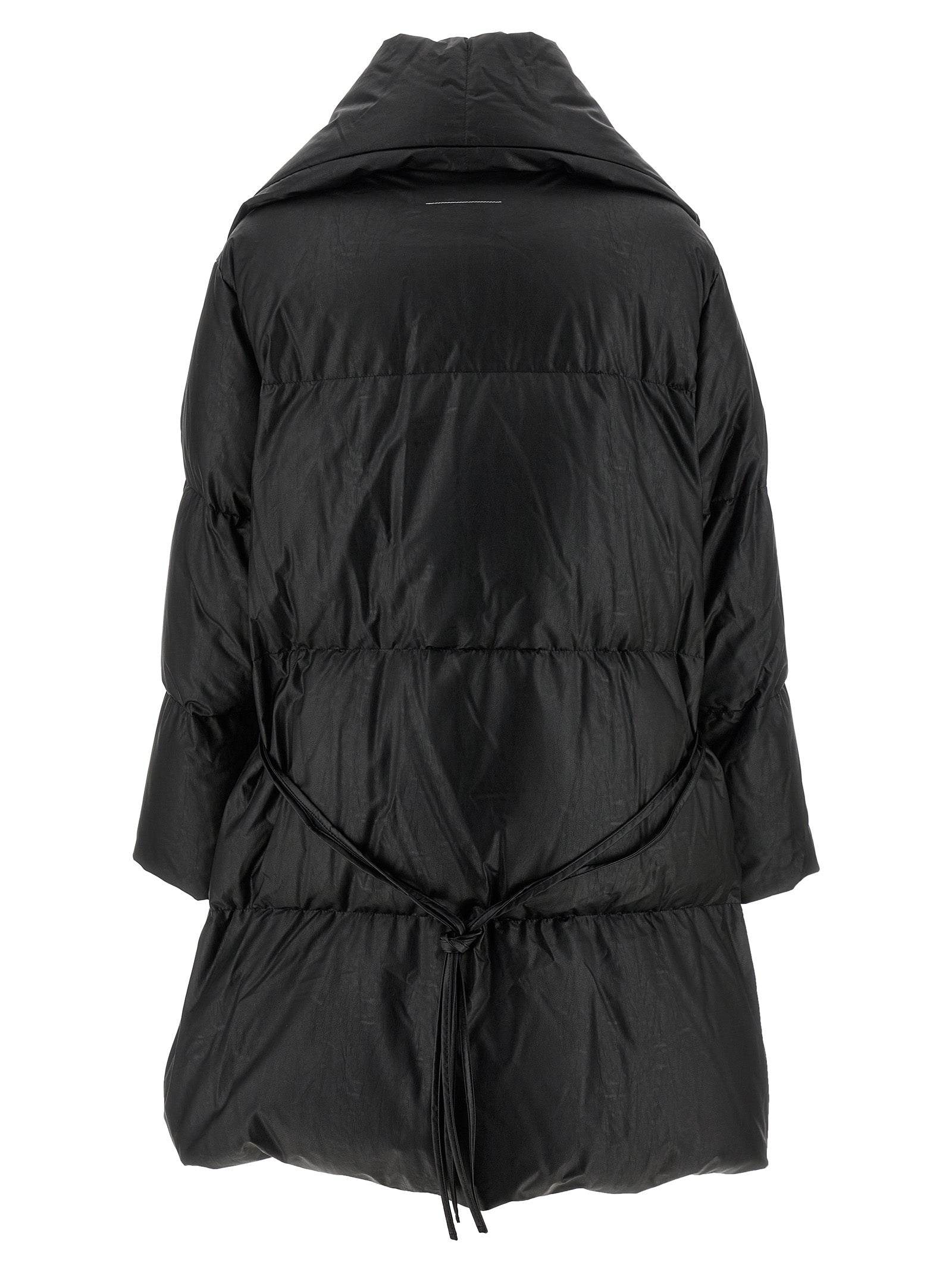 Experience unparalleled luxury with the MM6 Maison Margiela Black Viscose Coat, crafted from exquisite viscose and goose down, embodying sophistication and warmth for the discerning individual.