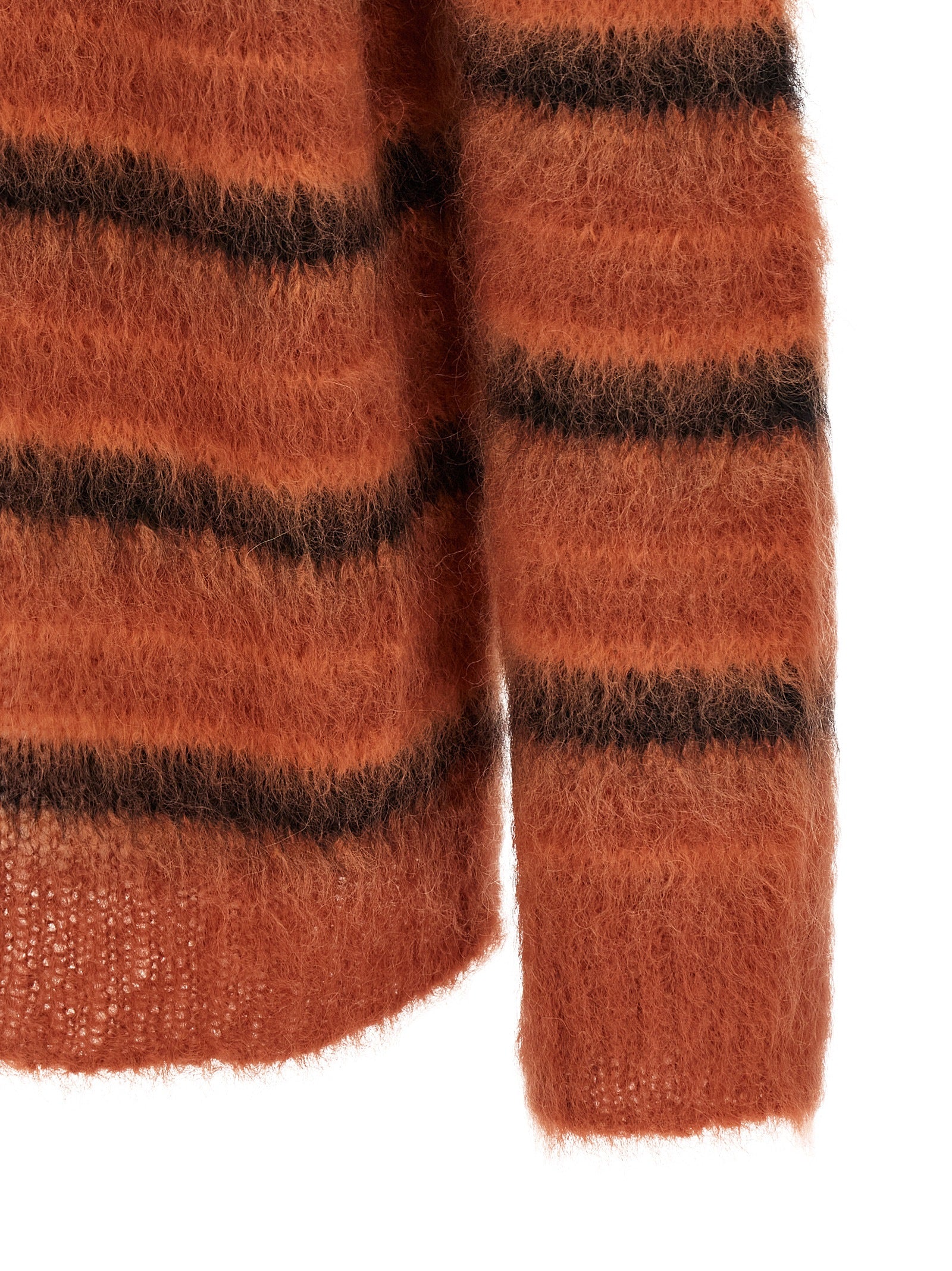 Experience the allure of Marni's Orange Fabric Cardigan, crafted from luxurious mohair and polyester, embodying timeless elegance and sophisticated Italian craftsmanship.