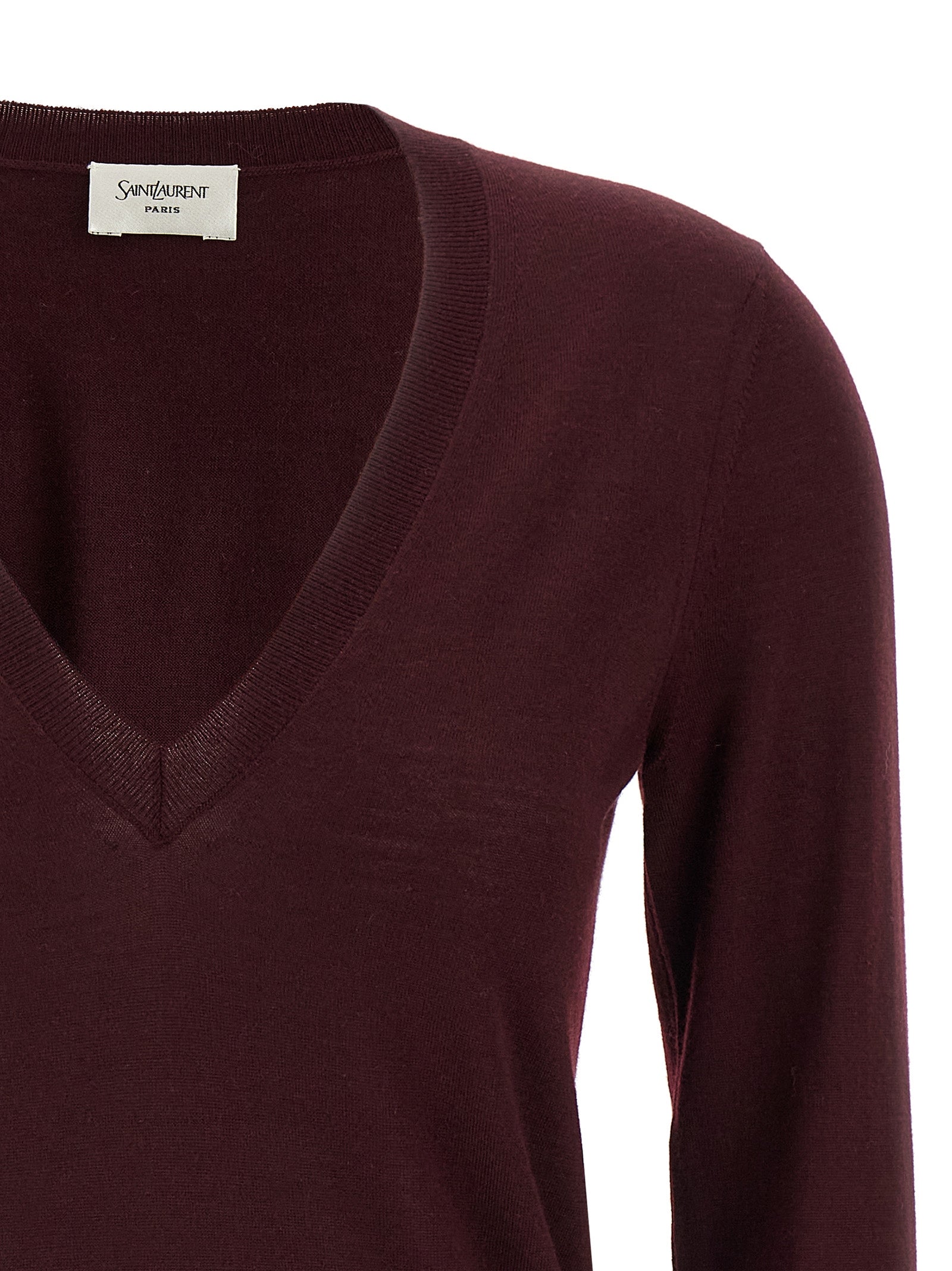 Saint Laurent Bordeaux Virgin Wool Cardigan