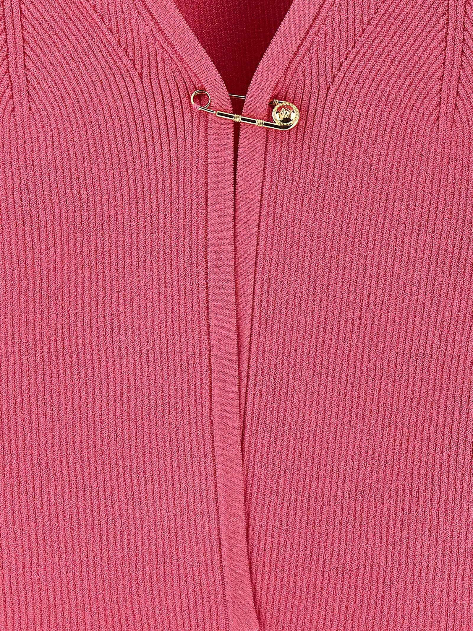 Elevate your style with the Versace Fuchsia Viscose Cardigan, a luxurious blend of sophistication and bold design, perfect for the discerning fashionista.