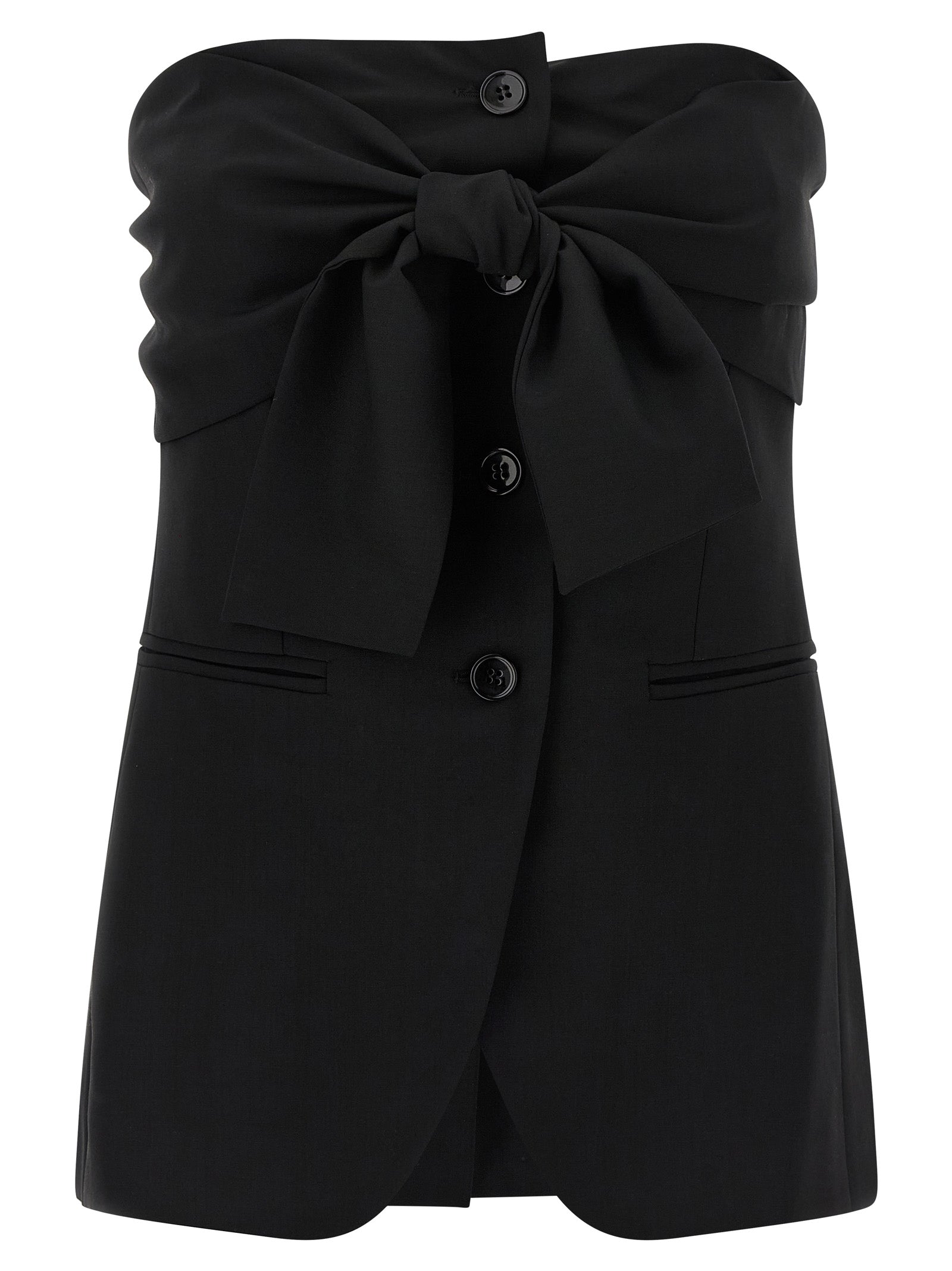 Elevate your elegance with Max Mara's Black Virgin Wool Off-Shoulder Couture Top, a masterpiece of luxurious craftsmanship that embodies timeless sophistication.