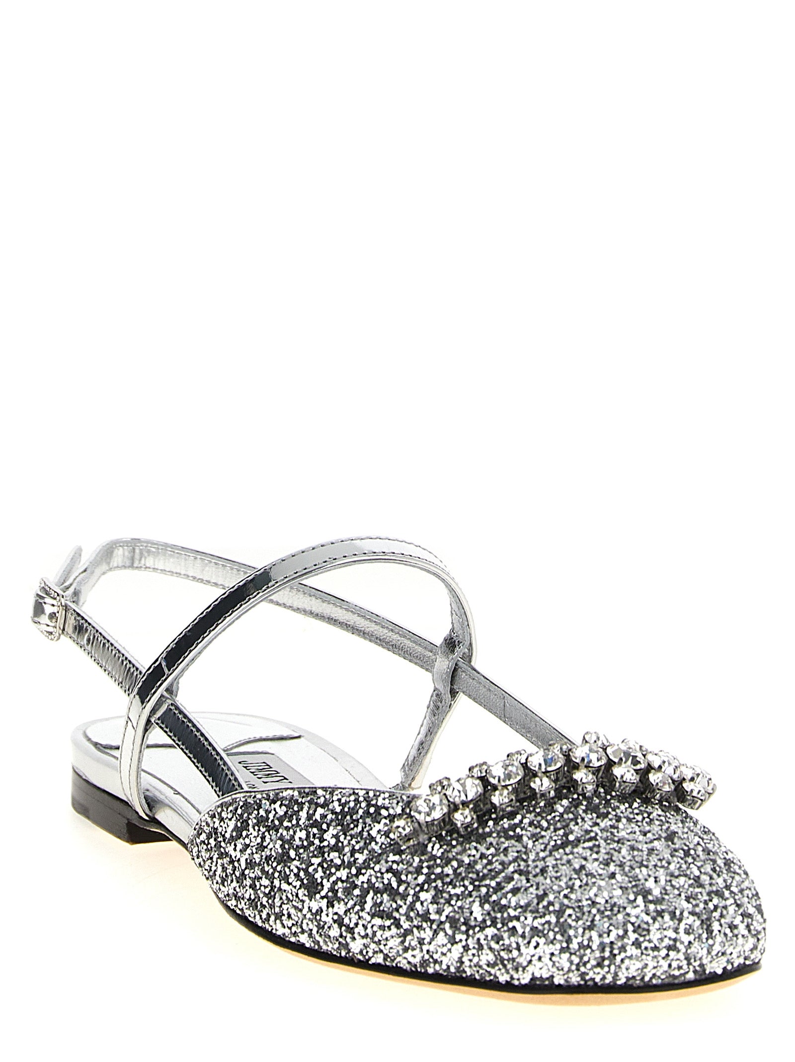 Elevate your elegance with Jimmy Choo Silver Tencel Ballet Flats, where luxurious materials and exquisite design redefine sophistication for every occasion.