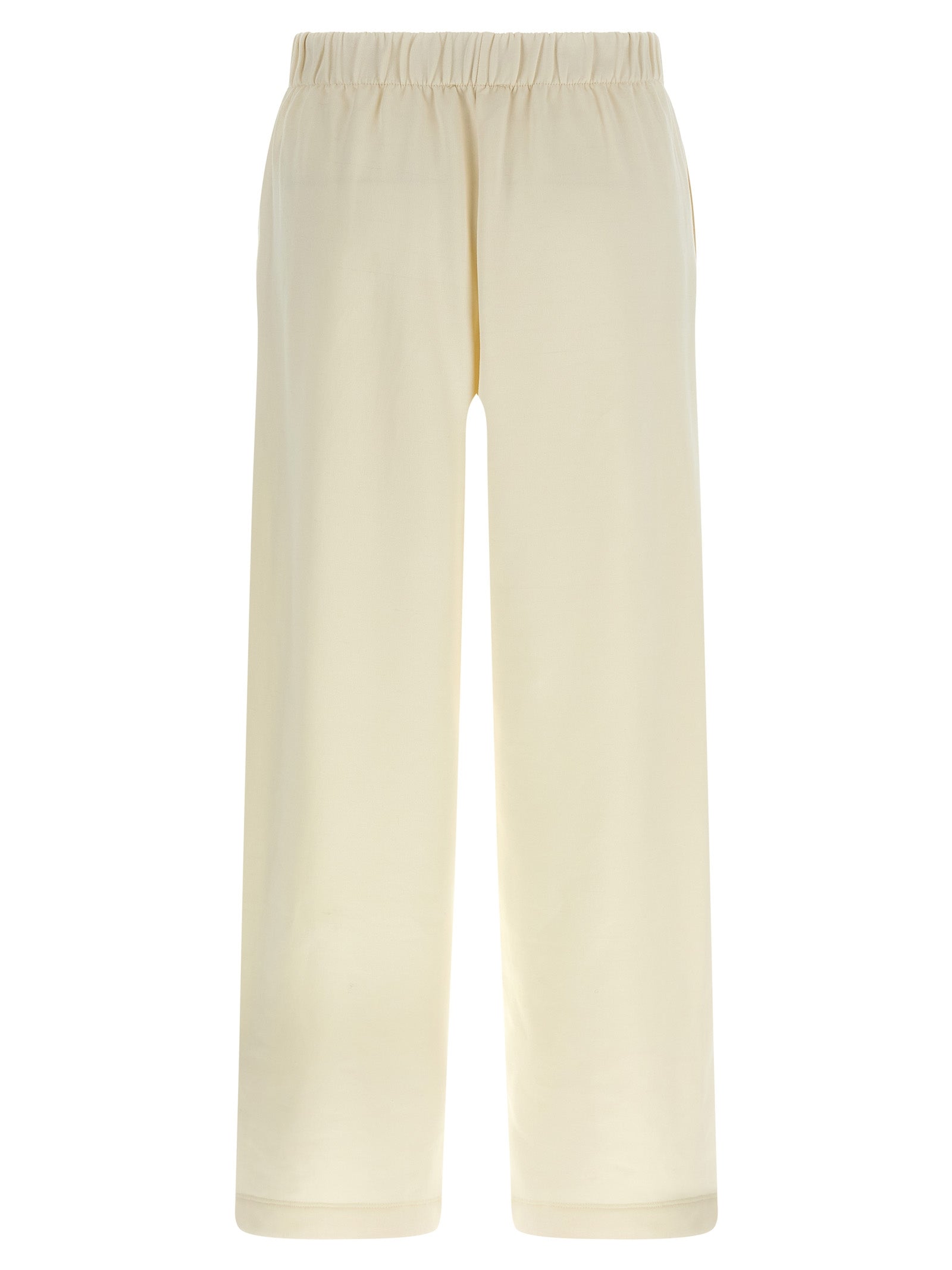 Elevate your wardrobe with Max Mara's White Silk Casual Pants, a luxurious blend of silk and cotton that embodies effortless sophistication and timeless elegance.