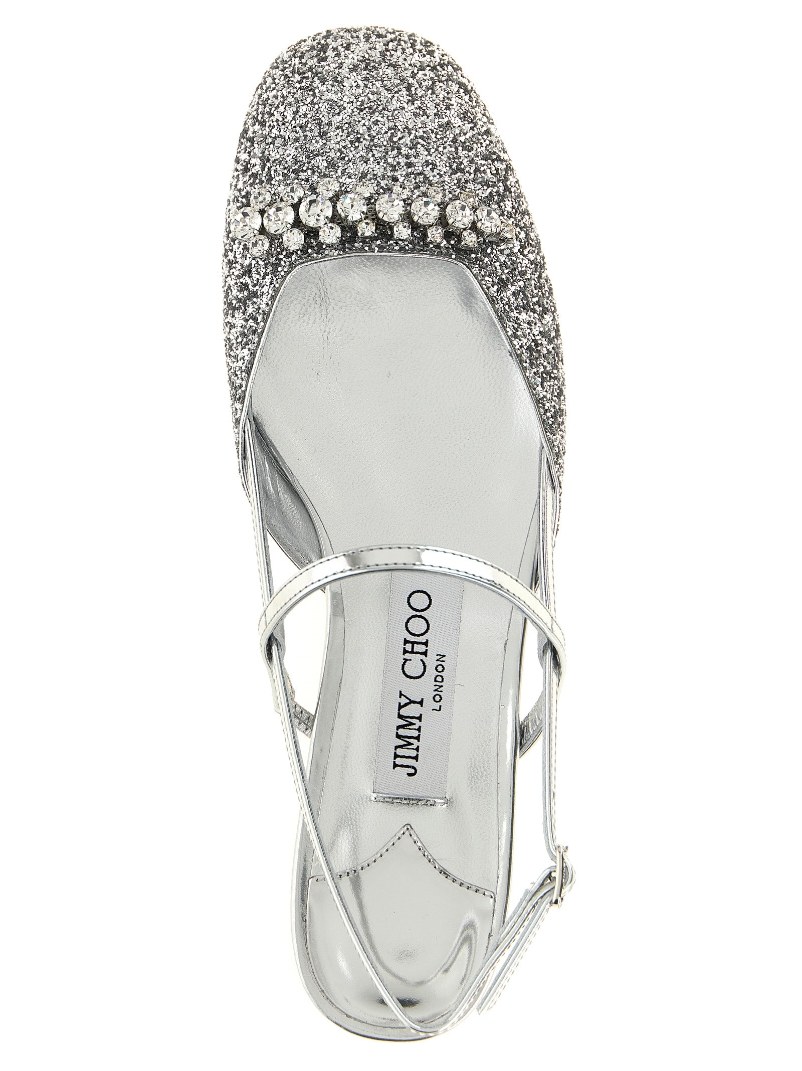 Experience the exquisite elegance of Jimmy Choo Silver Tencel Ballet Flats, where luxurious materials and artisanal craftsmanship elevate your style to new heights.