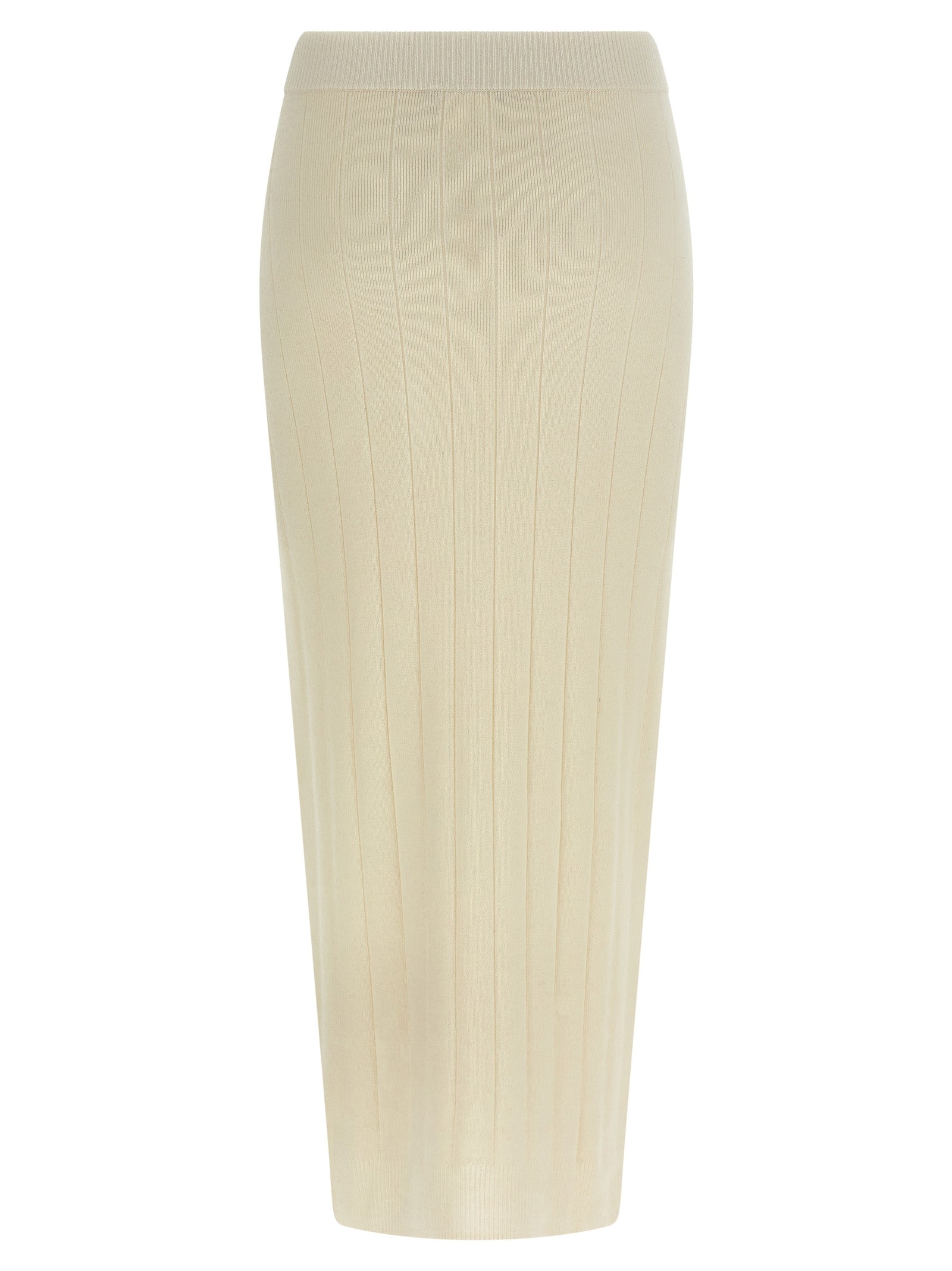 Max Mara White Cashmere Midi Skirt - Artisanal Couture Elegance