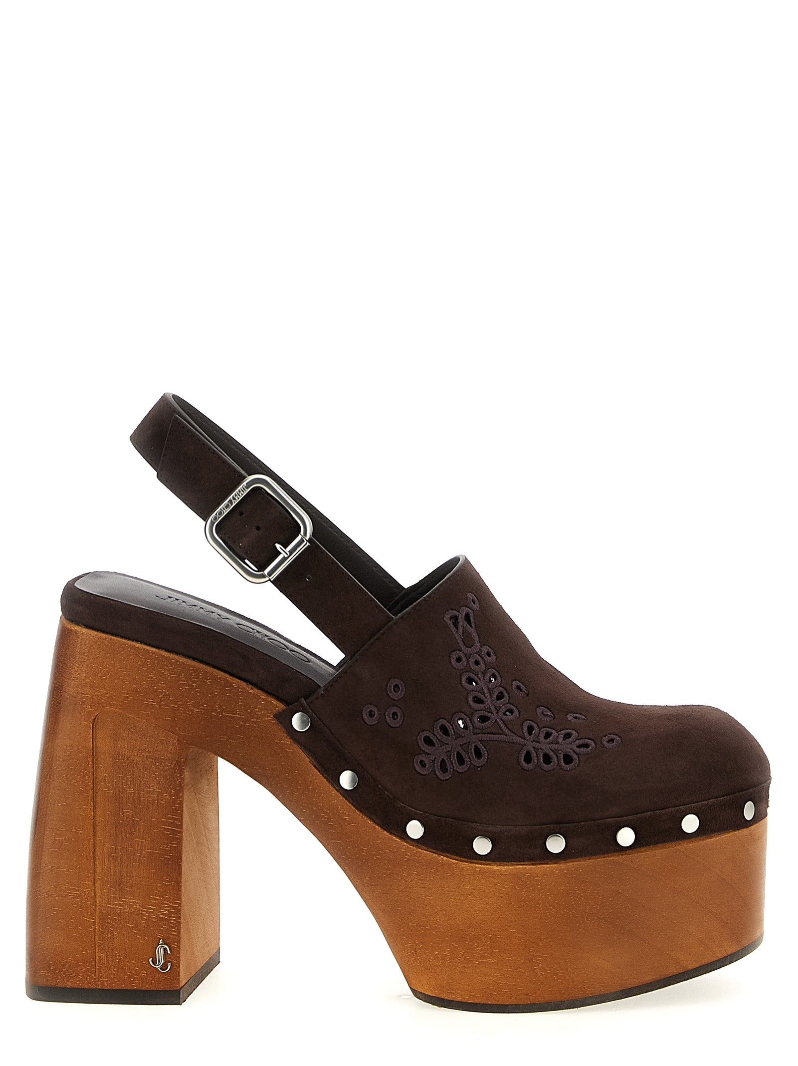 Experience the exquisite artistry of Jimmy Choo's Brown Leather High Heel Pumps, where luxurious leather meets intricate embroidery, elevating your style with timeless elegance.