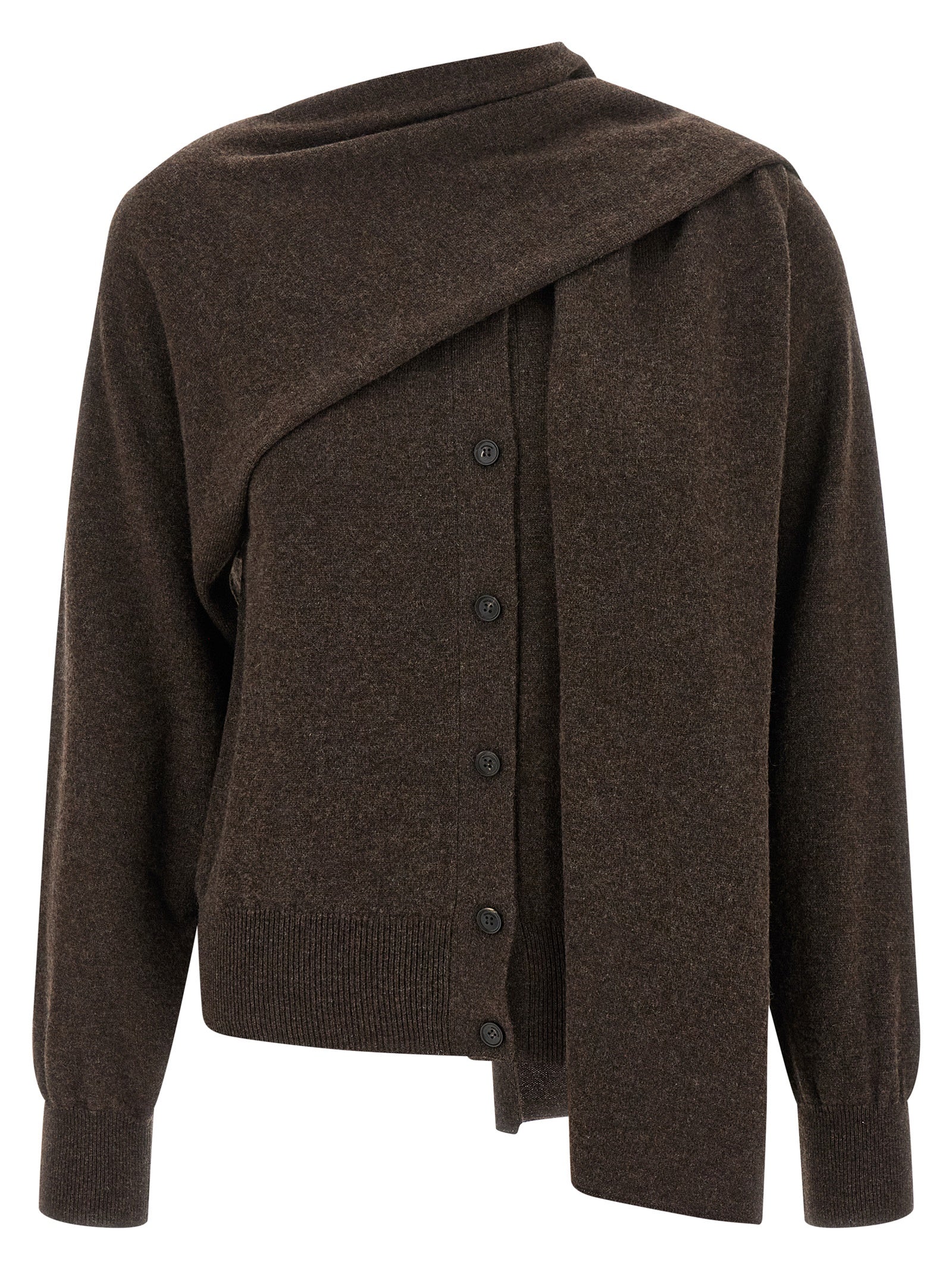 Indulge in the Ferragamo Brown Cashmere Cardigan, a masterpiece of artisanal luxury, crafted from the finest cashmere for timeless elegance and sophisticated allure.