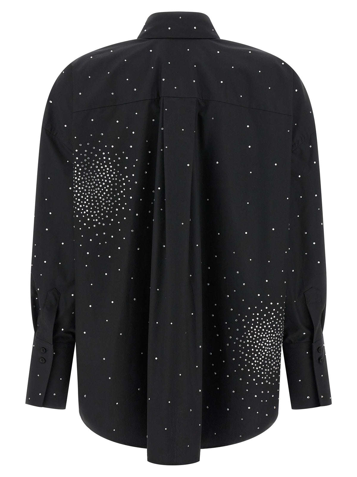 Elevate your style with the Giuseppe Di Morabito Black Cotton Blouse, a luxurious statement piece adorned with rhinestones, embodying timeless elegance and sophistication.