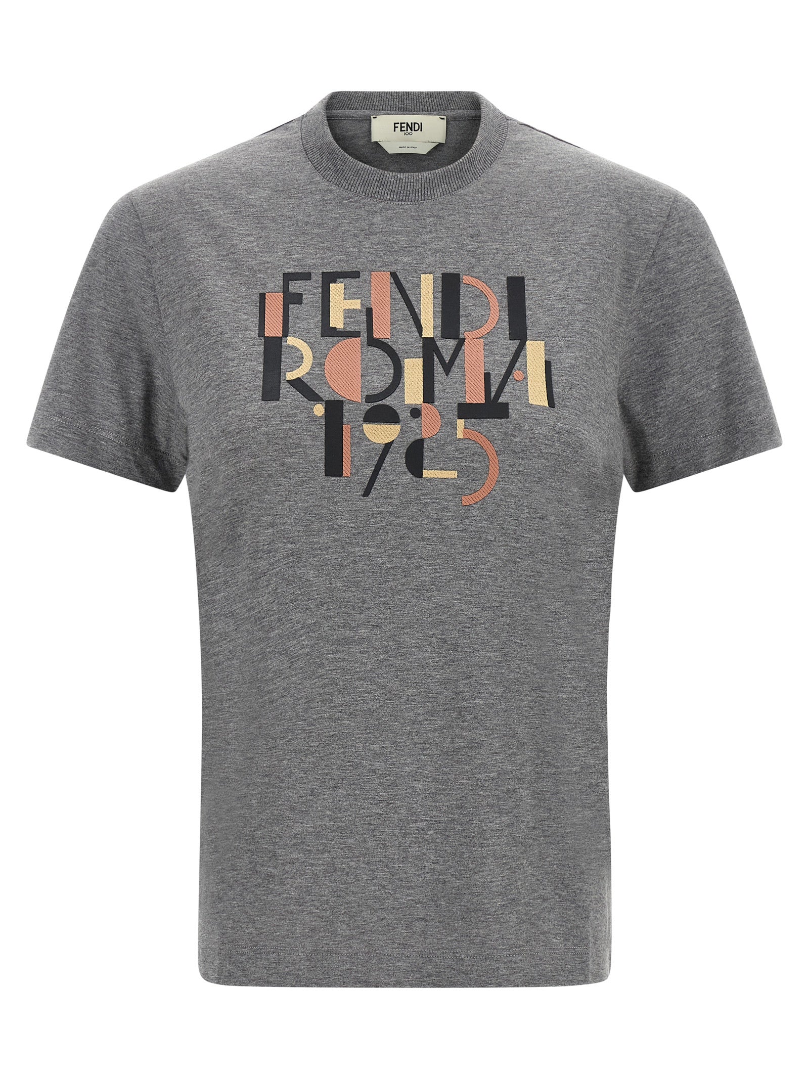 Elevate your style with the Fendi Gray Cotton T-Shirt, a luxurious blend of comfort and sophistication, featuring iconic 'Fendi Roma 1925' embroidery.