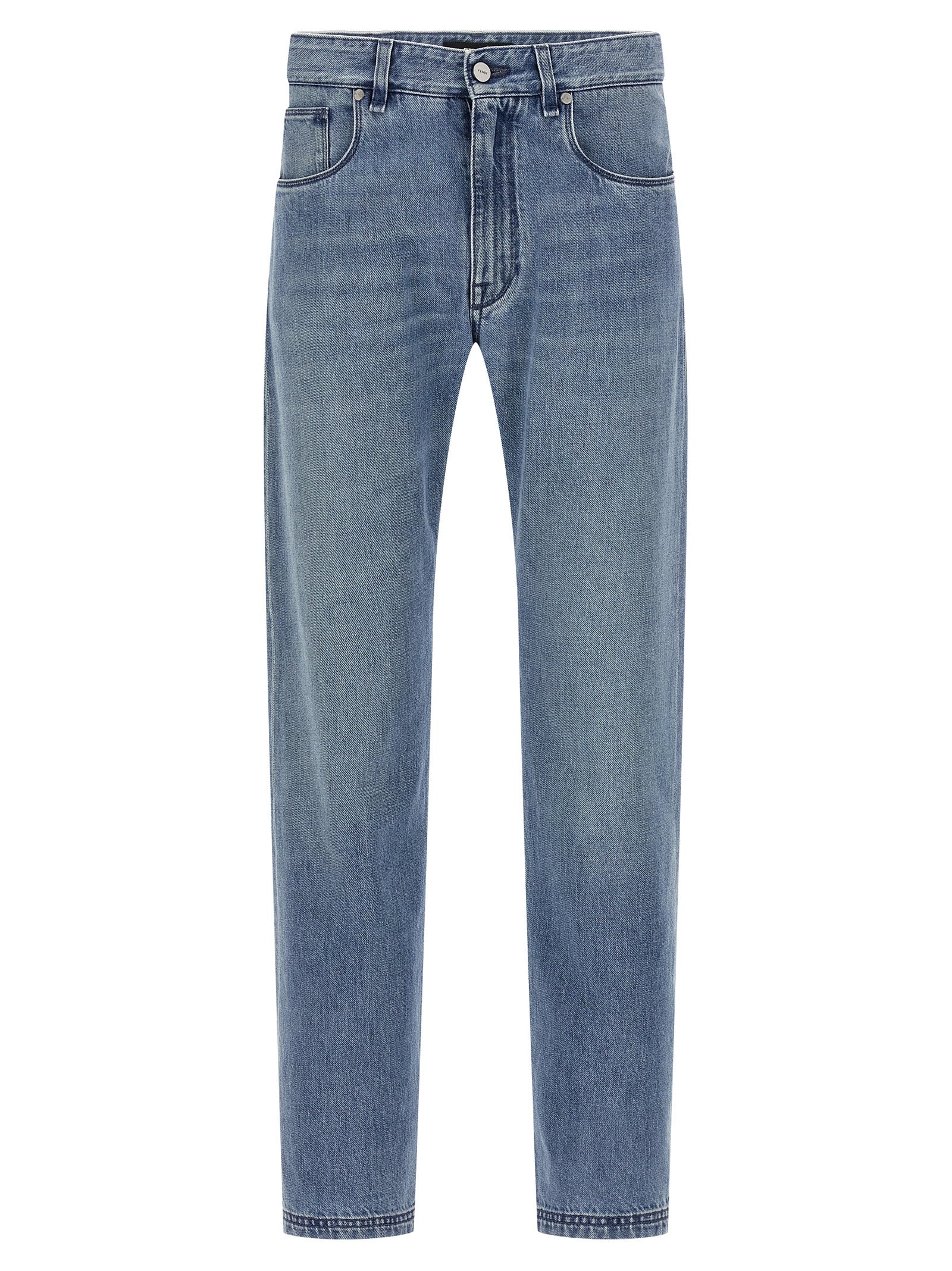 Elevate your style with Fendi's light blue cotton straight-leg jeans, a masterpiece of Italian craftsmanship that embodies timeless elegance and modern sophistication.
