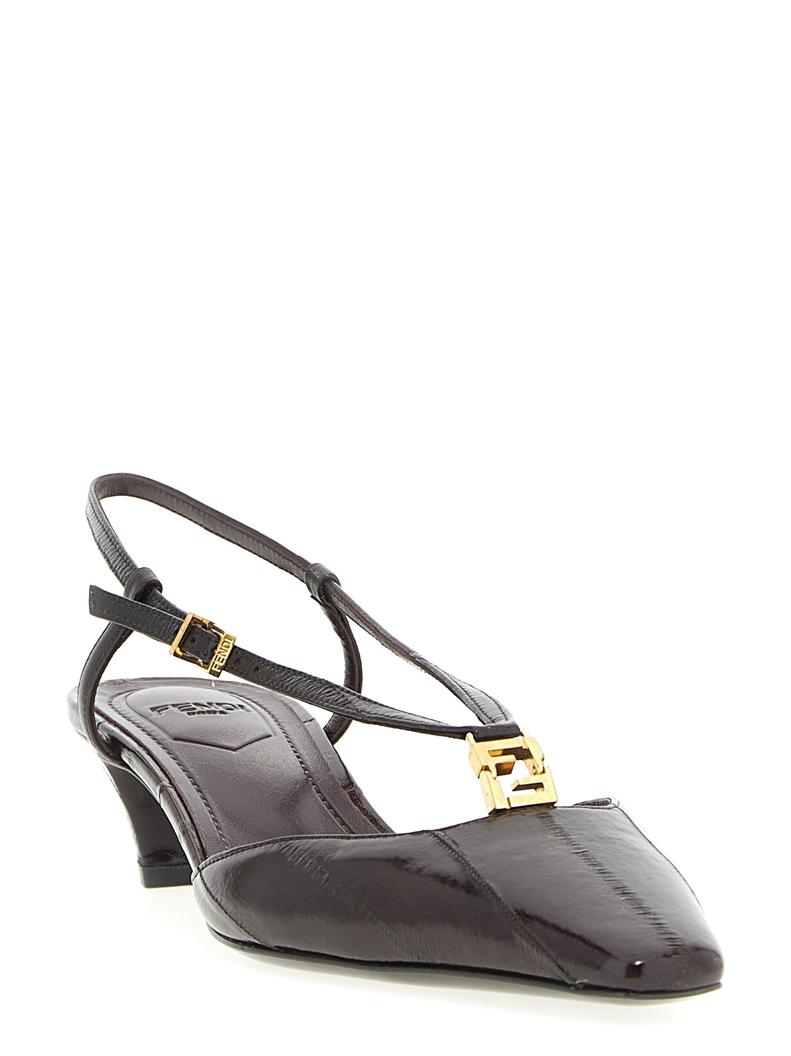 Step into a realm of sophistication with Fendi's Brown Lamb Leather Mid Heel Pumps, where exquisite craftsmanship meets timeless elegance for the discerning individual.