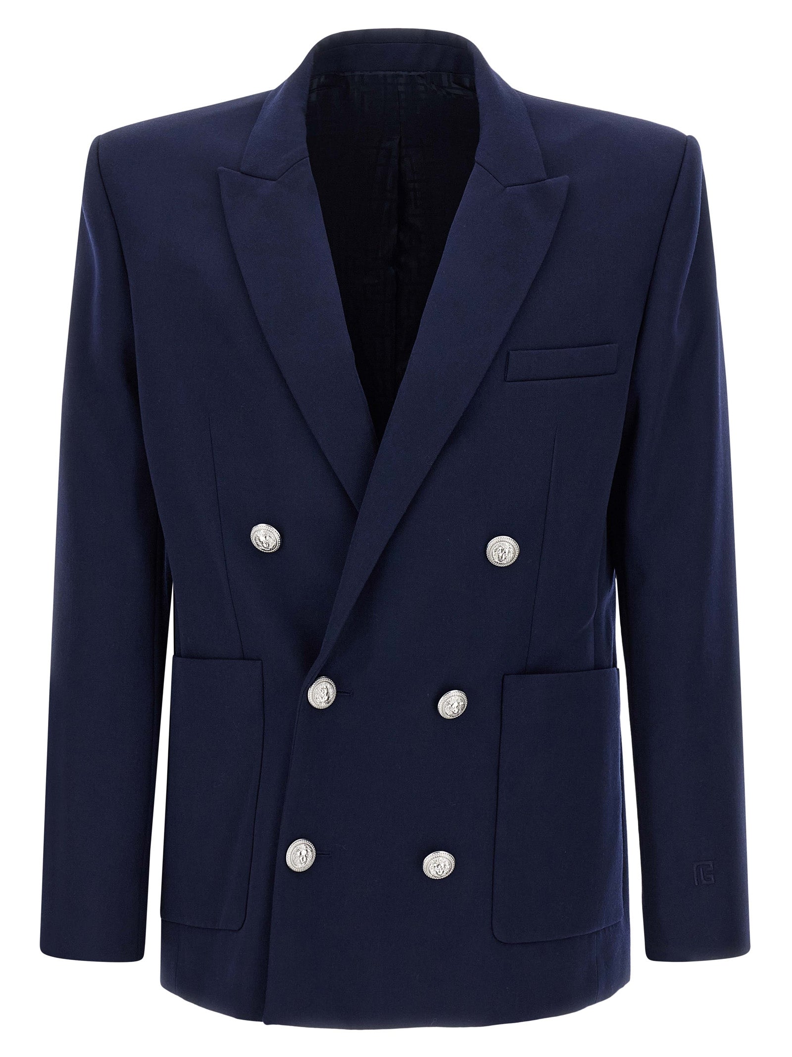 Elevate your wardrobe with the Balmain Blue Virgin Wool Blazer, a luxurious statement piece crafted from 100% virgin wool, embodying sophistication and timeless elegance.