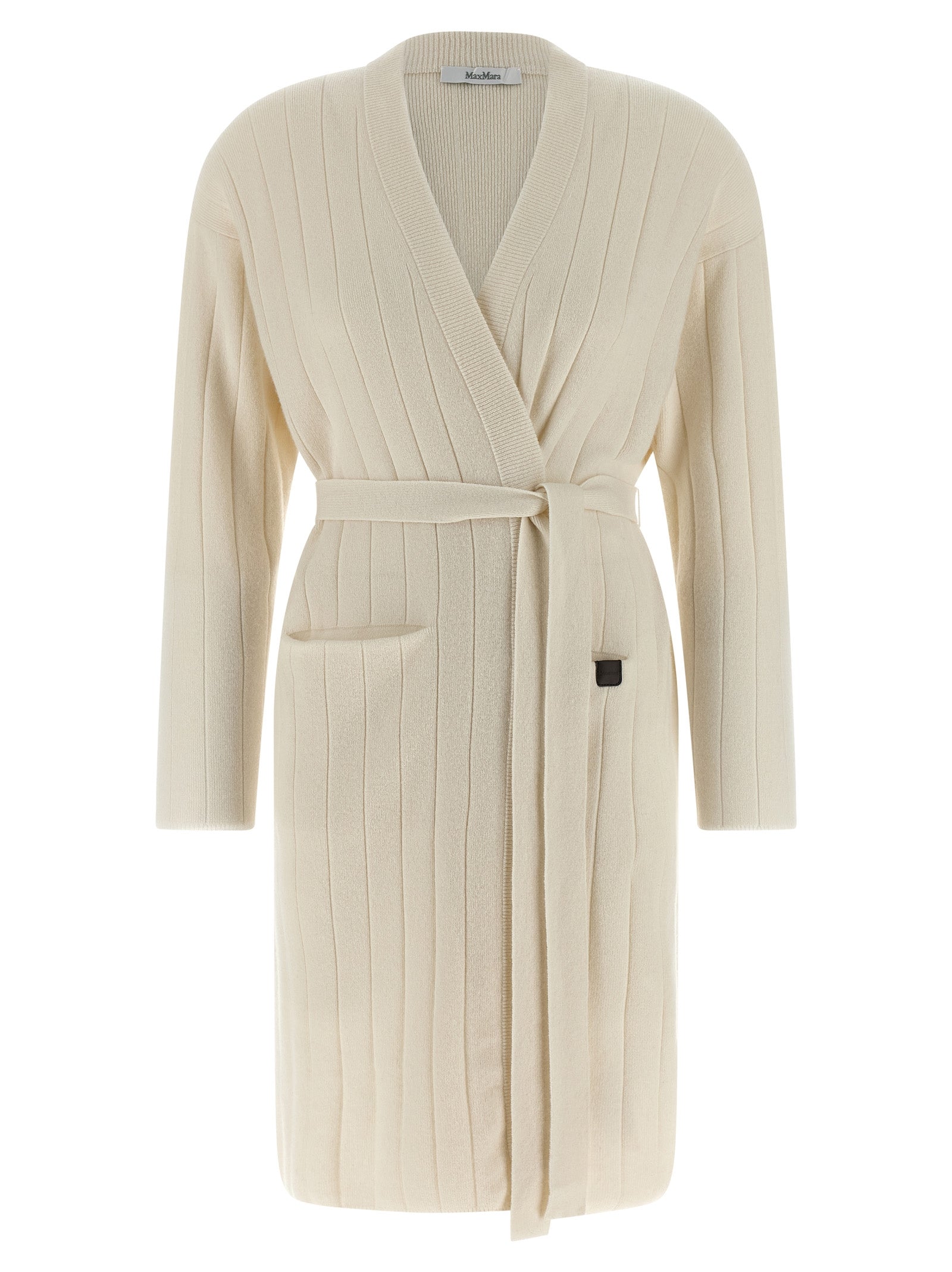 Indulge in the Max Mara White Cashmere Cardigan, a luxurious staple crafted from pure cashmere, embodying timeless elegance and sophisticated versatility for discerning wardrobes.