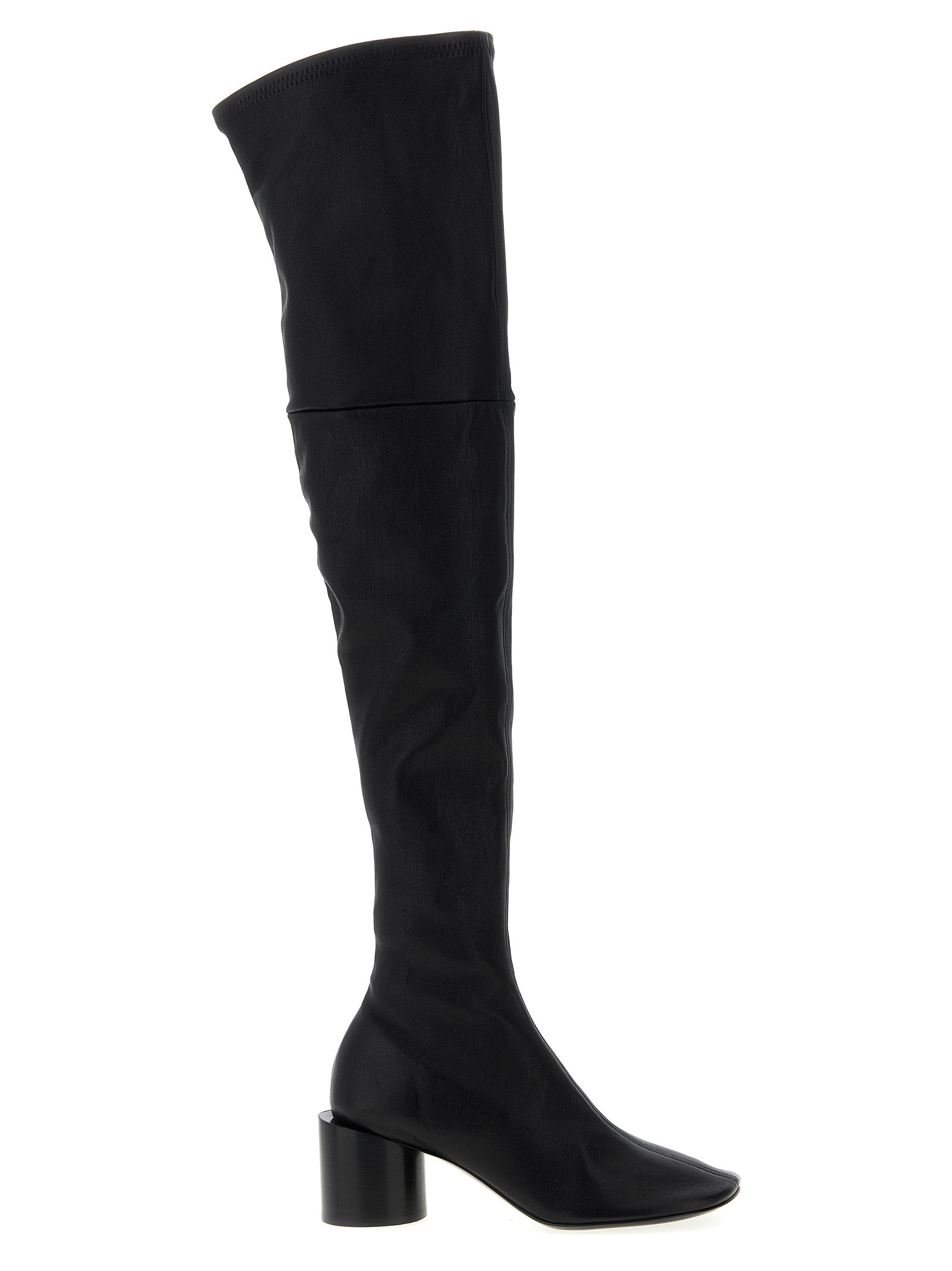Step into the realm of luxury with Jil Sander's Black Leather Over The Knee Boots, crafted from sumptuous nappa leather in Italy, embodying elegance and sophistication for the discerning individual.
