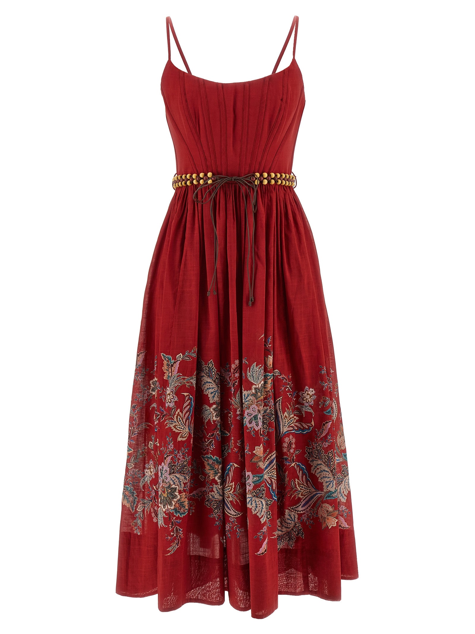 Elevate your elegance with the Zimmermann Rhiannon Cotton Midi Dress, a luxurious embodiment of artisanal craftsmanship in vibrant Red Multi Paisley.