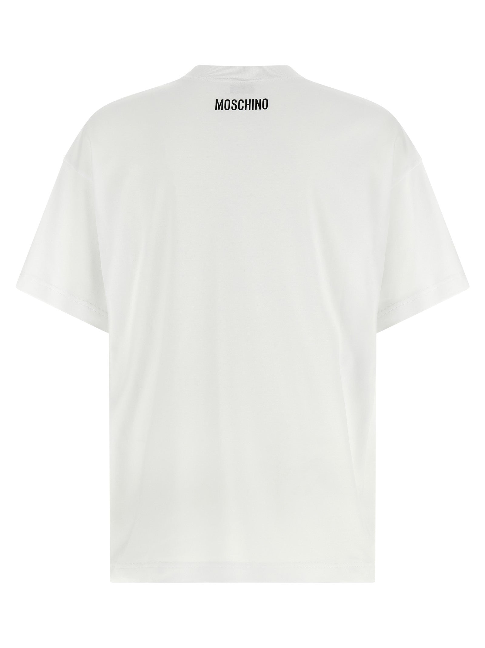 Elevate your wardrobe with the Moschino White Cotton T-Shirt, a luxurious statement piece crafted in Portugal, embodying effortless style and sophistication.