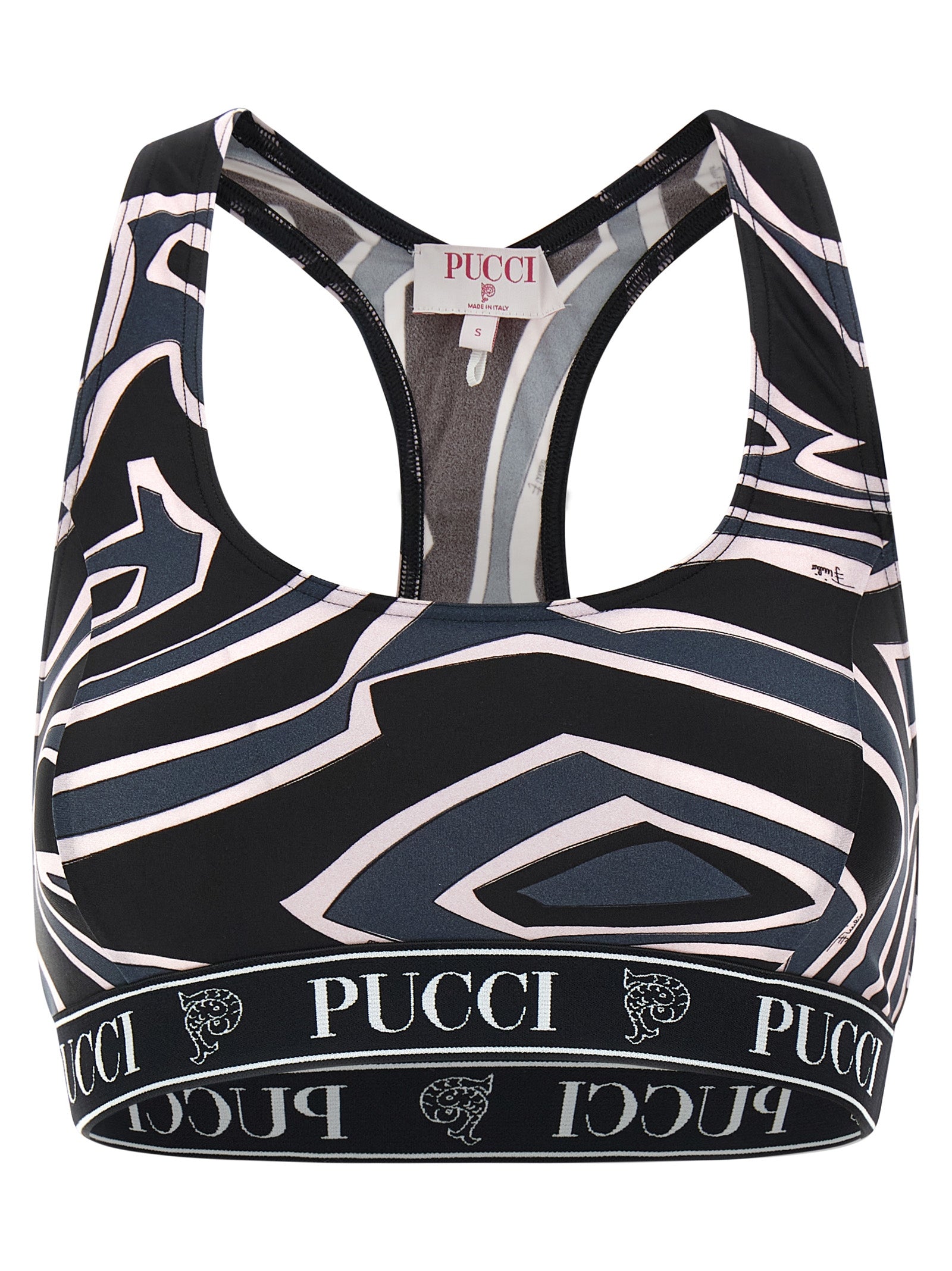 Indulge in the Emilio Pucci Black Polyamide Sport Bra, where exquisite craftsmanship meets unique design, elevating your activewear with luxurious comfort and style.