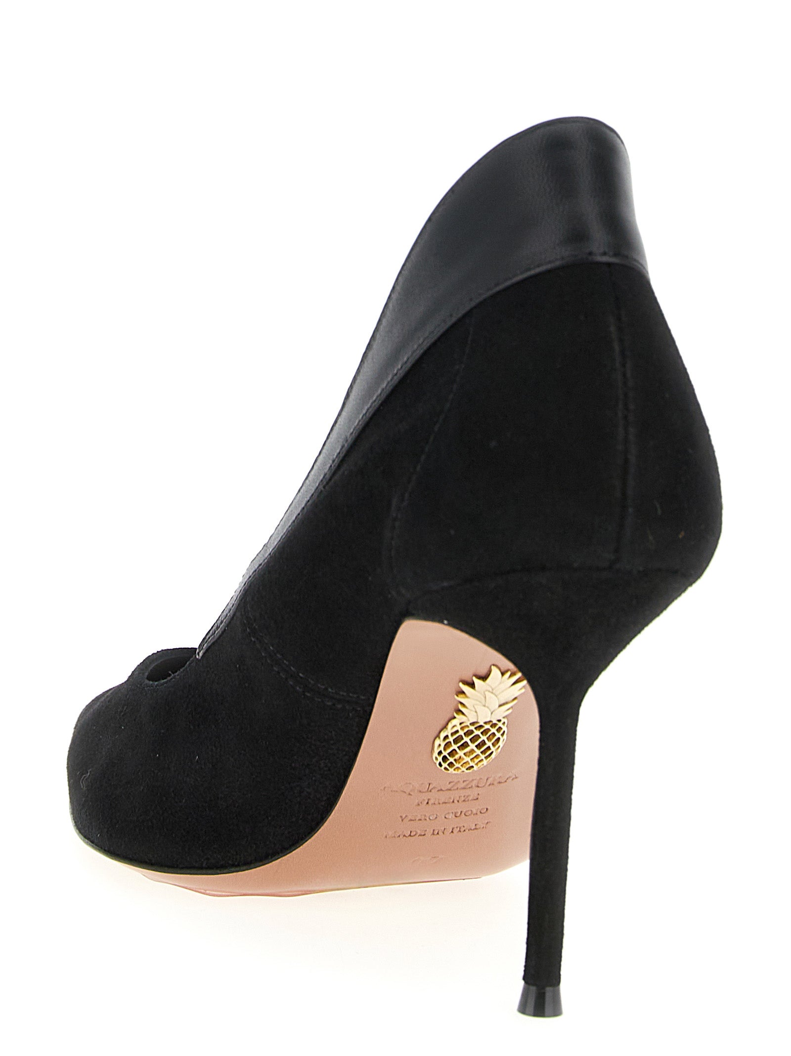 Indulge in the exquisite Aquazzura Black Goatskin High Heel Pumps, where luxurious goat leather meets timeless elegance, elevating your style to new heights.