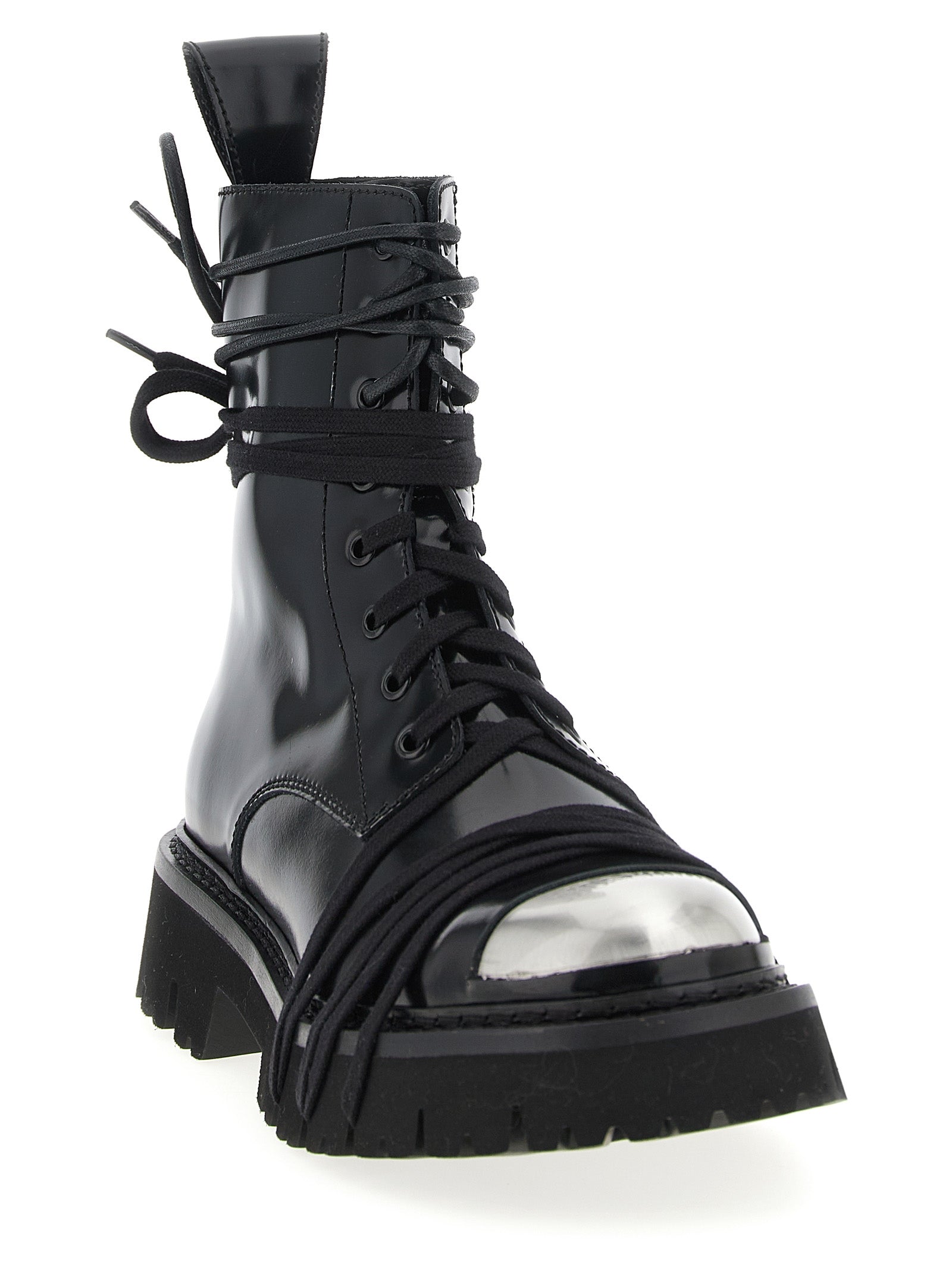 Experience the allure of Moschino's Black Calfskin Lace-Up Boots, where exquisite craftsmanship meets timeless elegance, perfect for the discerning individual.